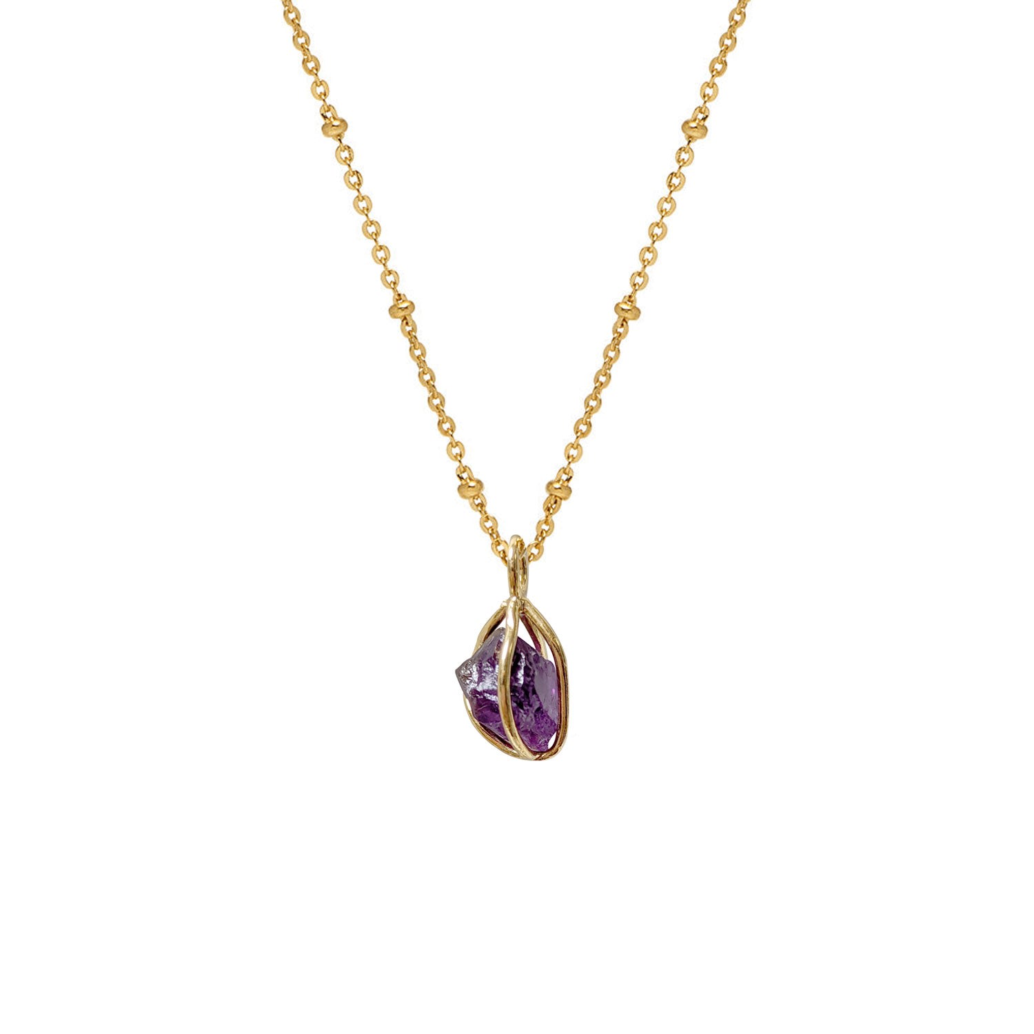 Mirabelle Jewellery Women's Purple Amethyst Raw In Cage Pendant On Satellite Chain In Gold
