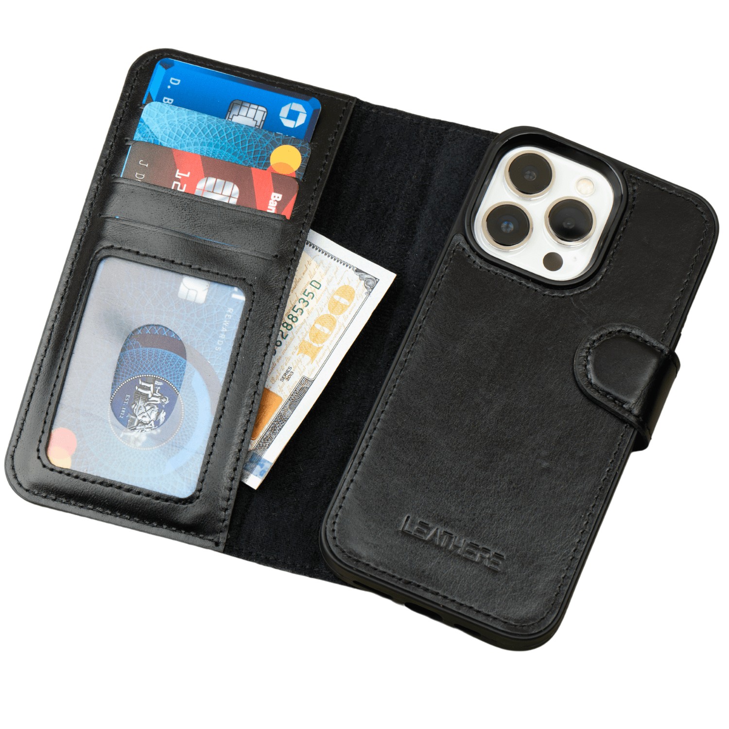 Leathere Iphone Series Black Leather Wallet Case - New York In Black