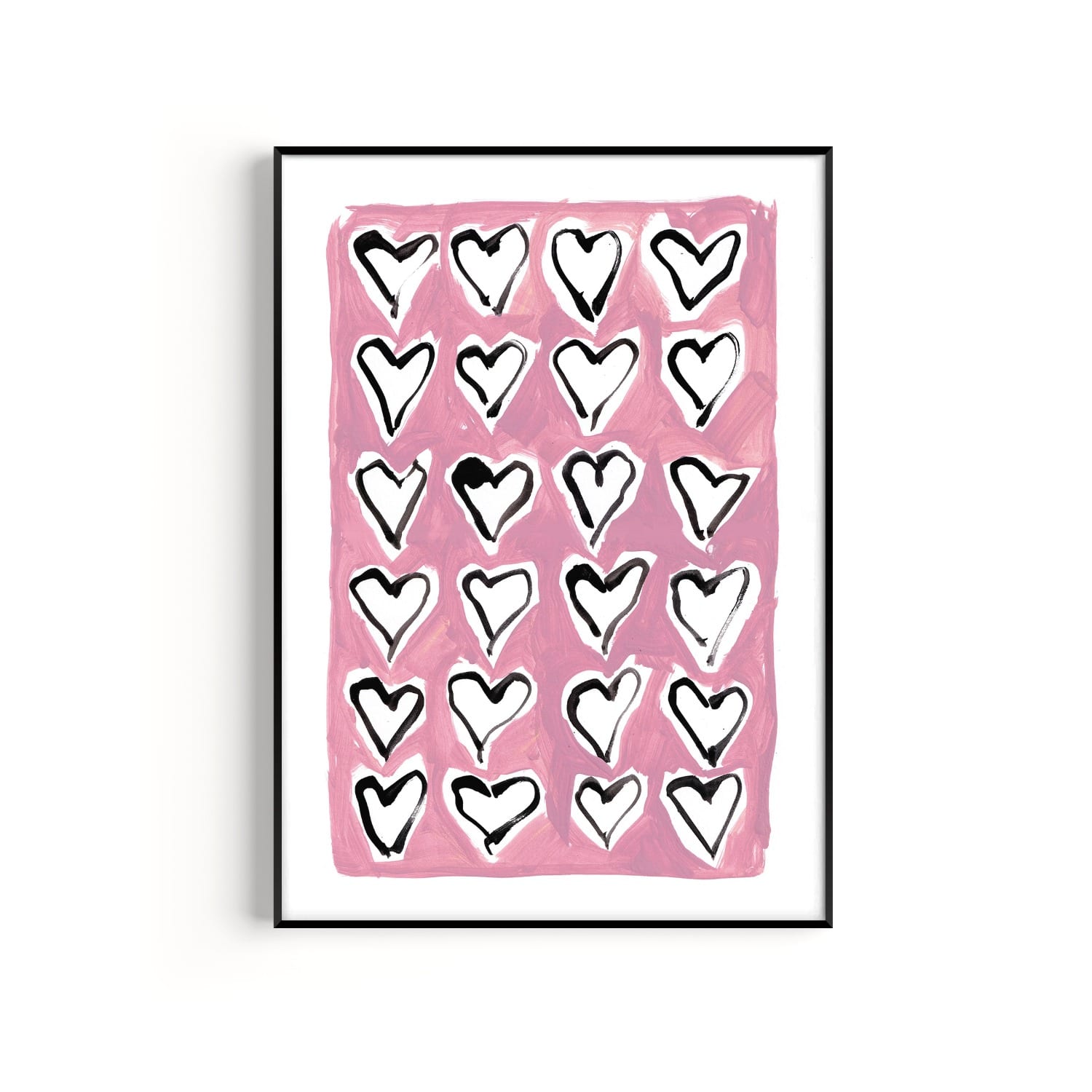 Natalie Cass Art Pink / Purple Hearts Hand Painted Art Print - A3