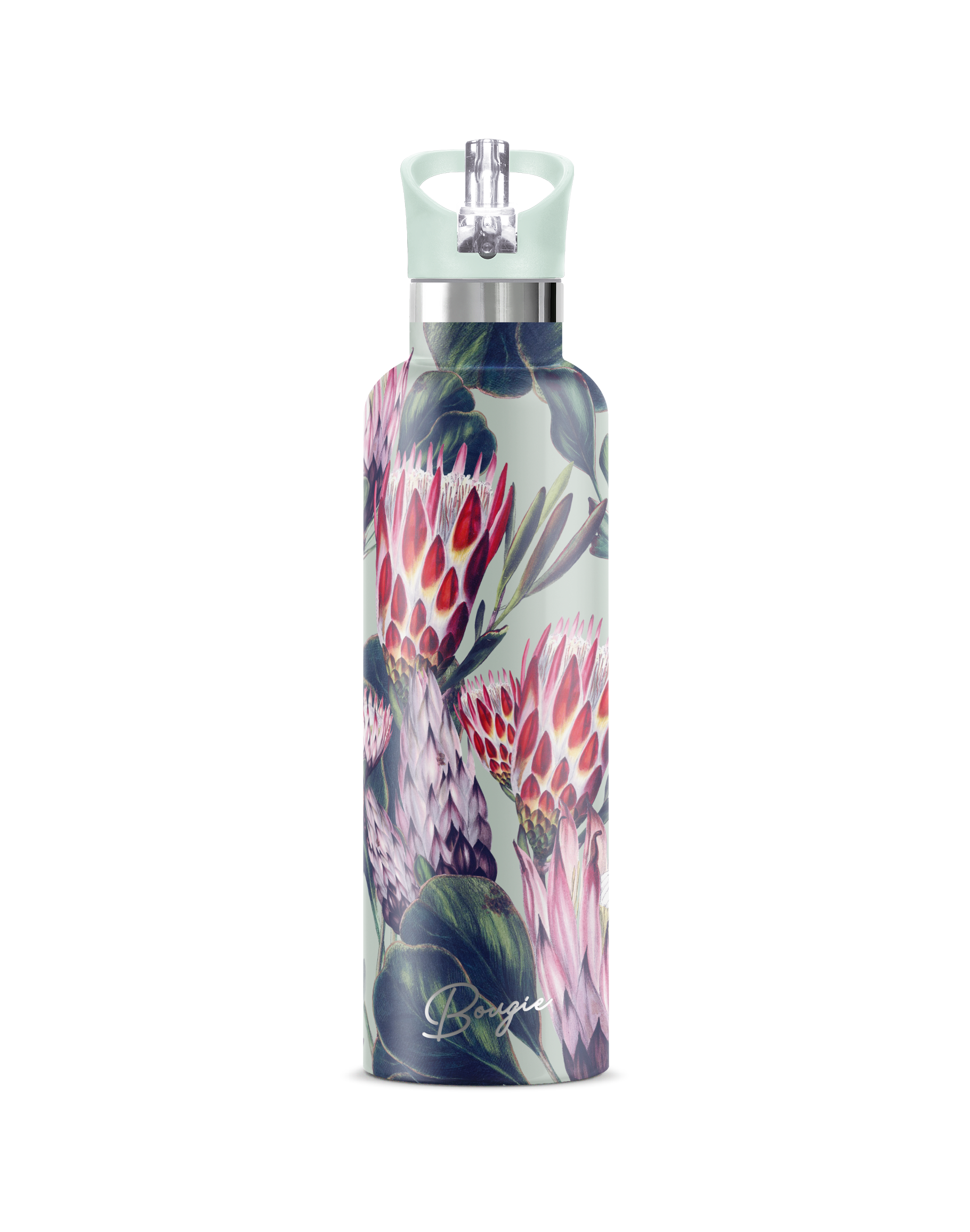 My Bougie Bottle Women's Green / Black Protea Flower Insulated Water Bottle Jade Lid In Green/black