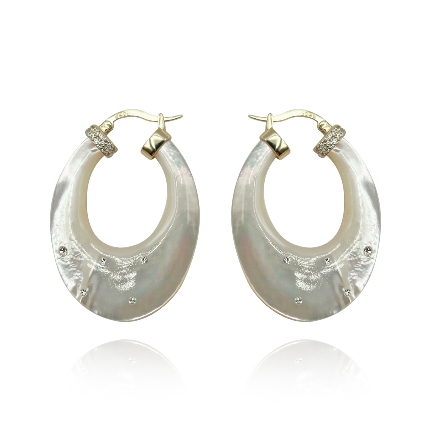 Women’s Neutrals Cubic Zirconia Embedded White Mother Of Pearl Hoop Earrings Michael Nash Jewelry