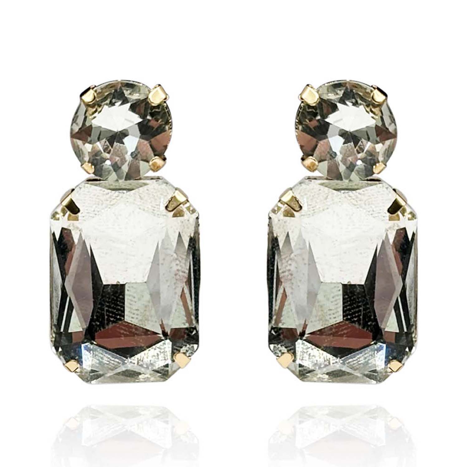 Michael Nash Jewelry Women's Gold / Neutrals Clear Crystal Octagon And Round Stone Drop Earrings In Gold