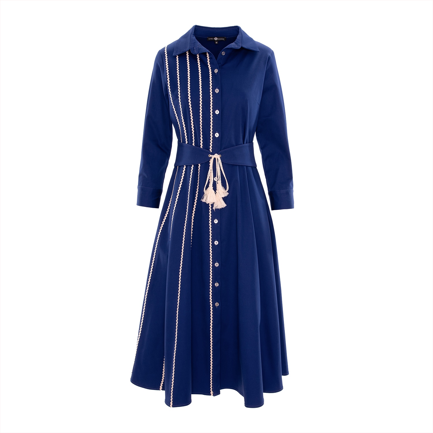 Women's Midi Shirtdress In Blue Ink Cotton With Belt | Large | Izabela Mandoiu