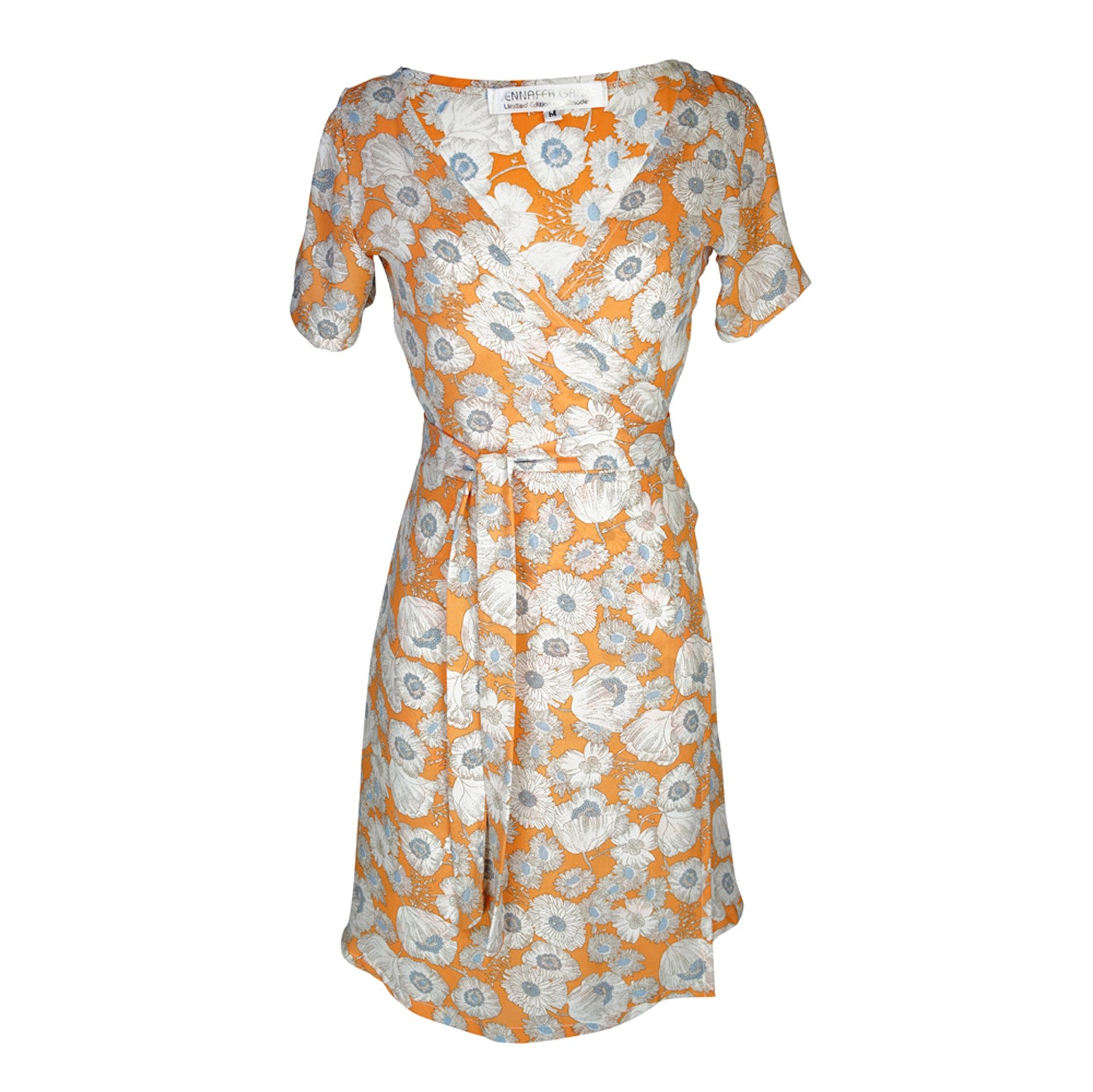 Women’s Blue / Yellow / Orange Pretty Poppies Wrap Dress - Mini Medium Jennafer Grace