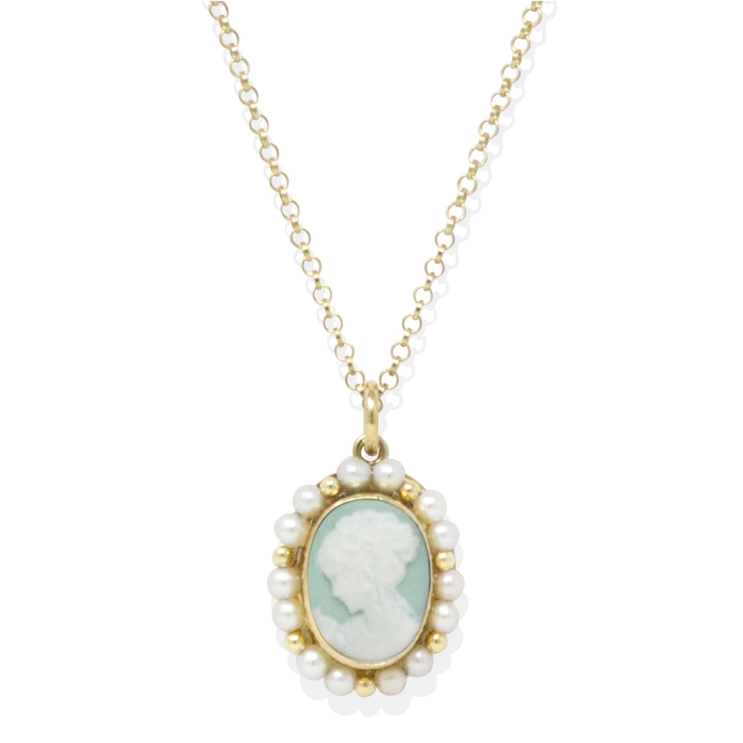 Women’s Little Lovelies Gold-Plated Green Cameo Pearly Necklace Vintouch Italy