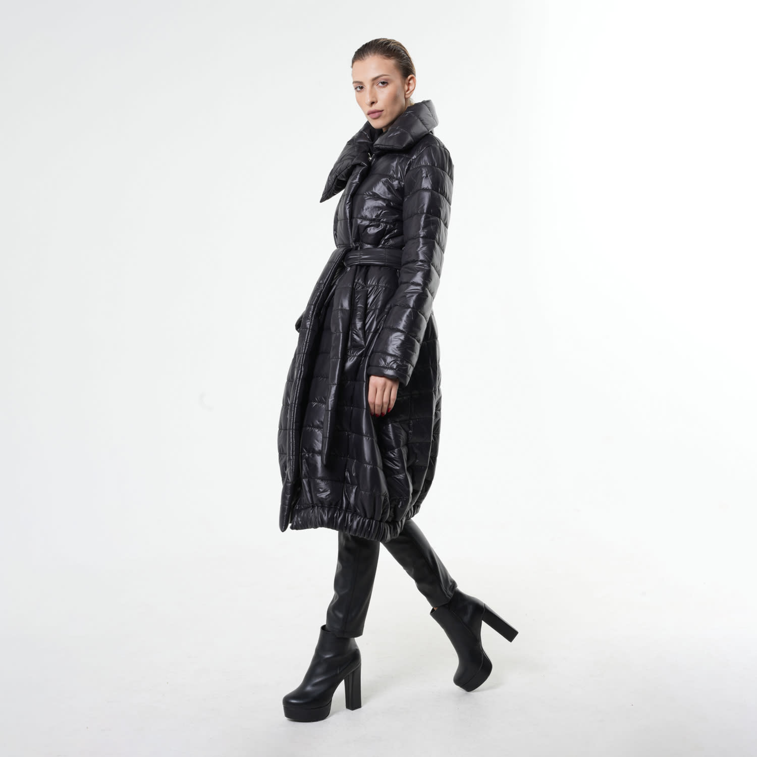 Black Long Puffer Vest With Hood by Metamorphoza