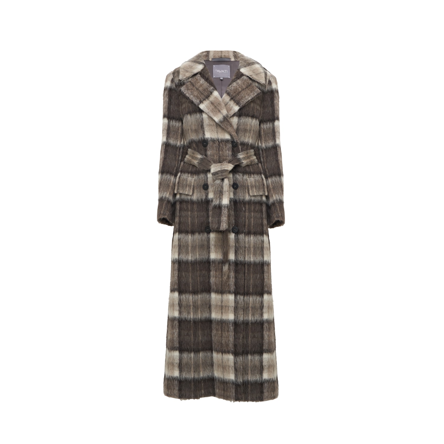 Inavati Women's Brown Checked Maxi Coat With Meida Padding In Brown