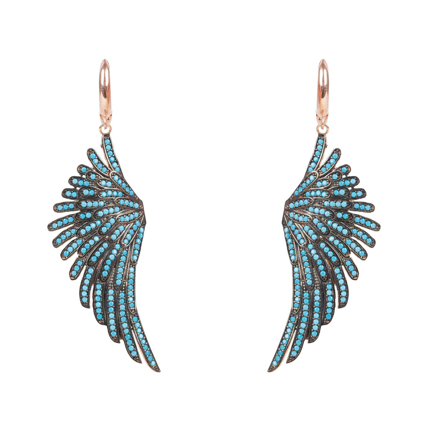 Women’s Rose Gold / Blue Angel Wing Drop Earrings Rosegold Turquoise Blue Latelita