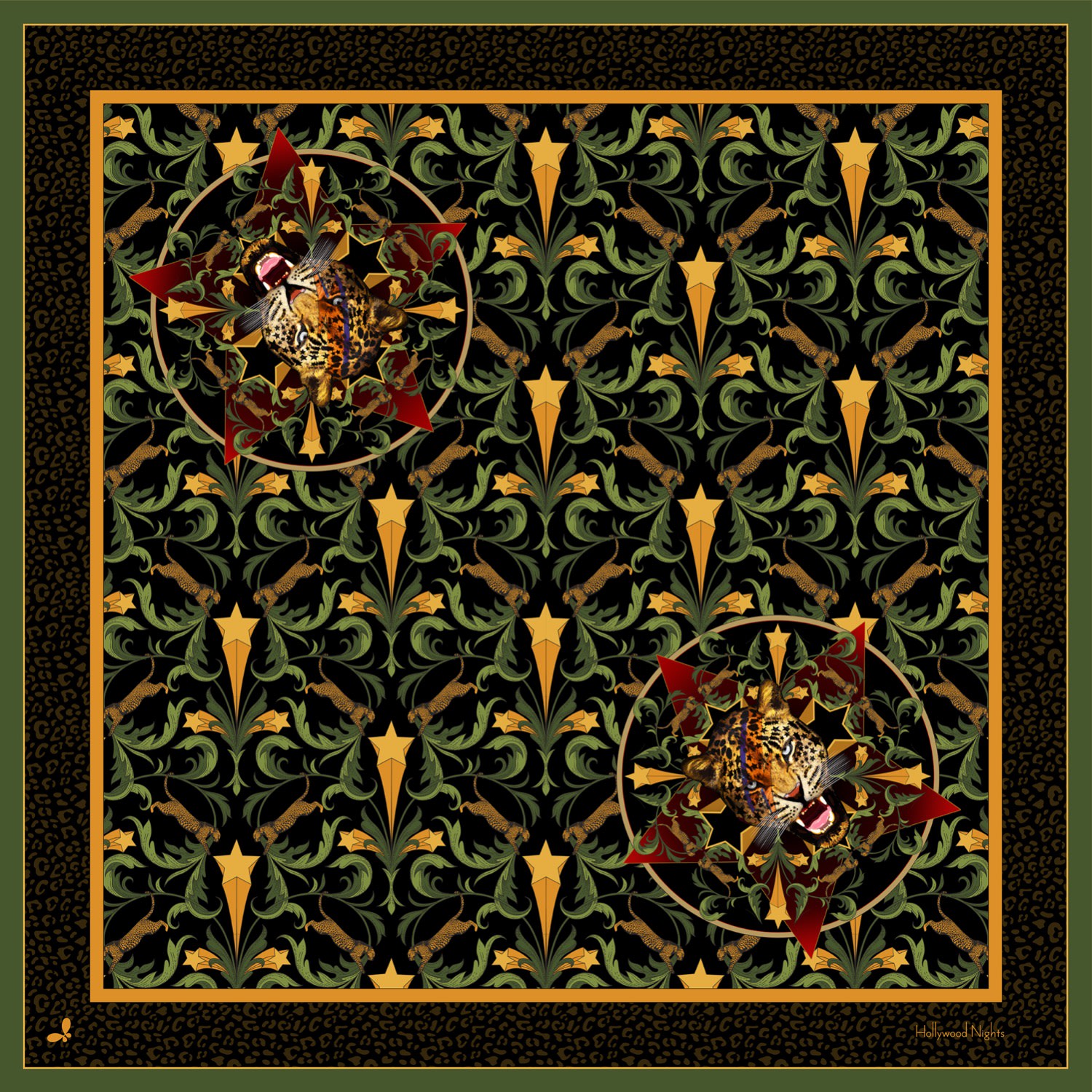 Henelle Large Silk Scarf In Gold/black/yellow