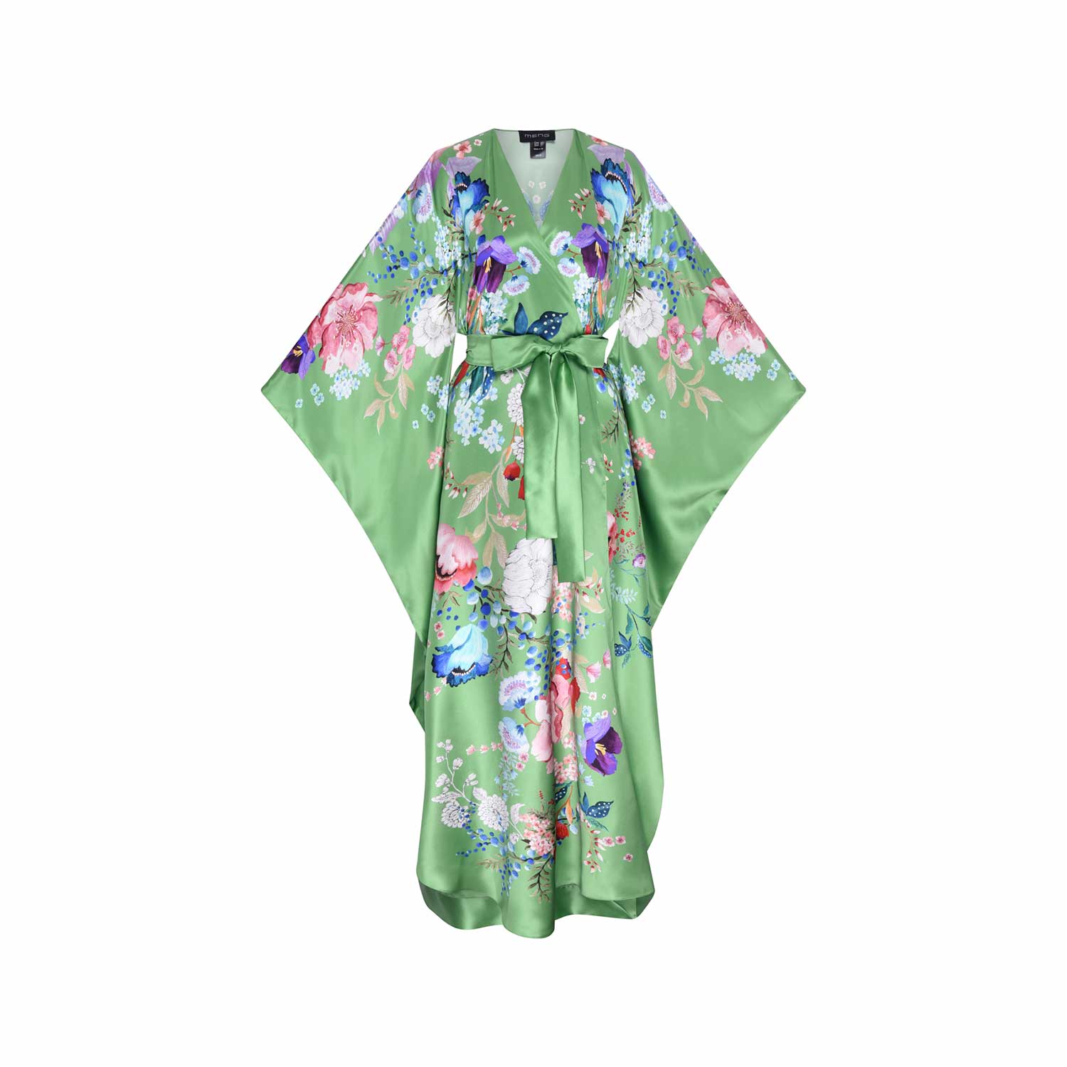 Women’s Paris Green Watercolour Flowers Silk Satin Wrap Dress One Size Meng