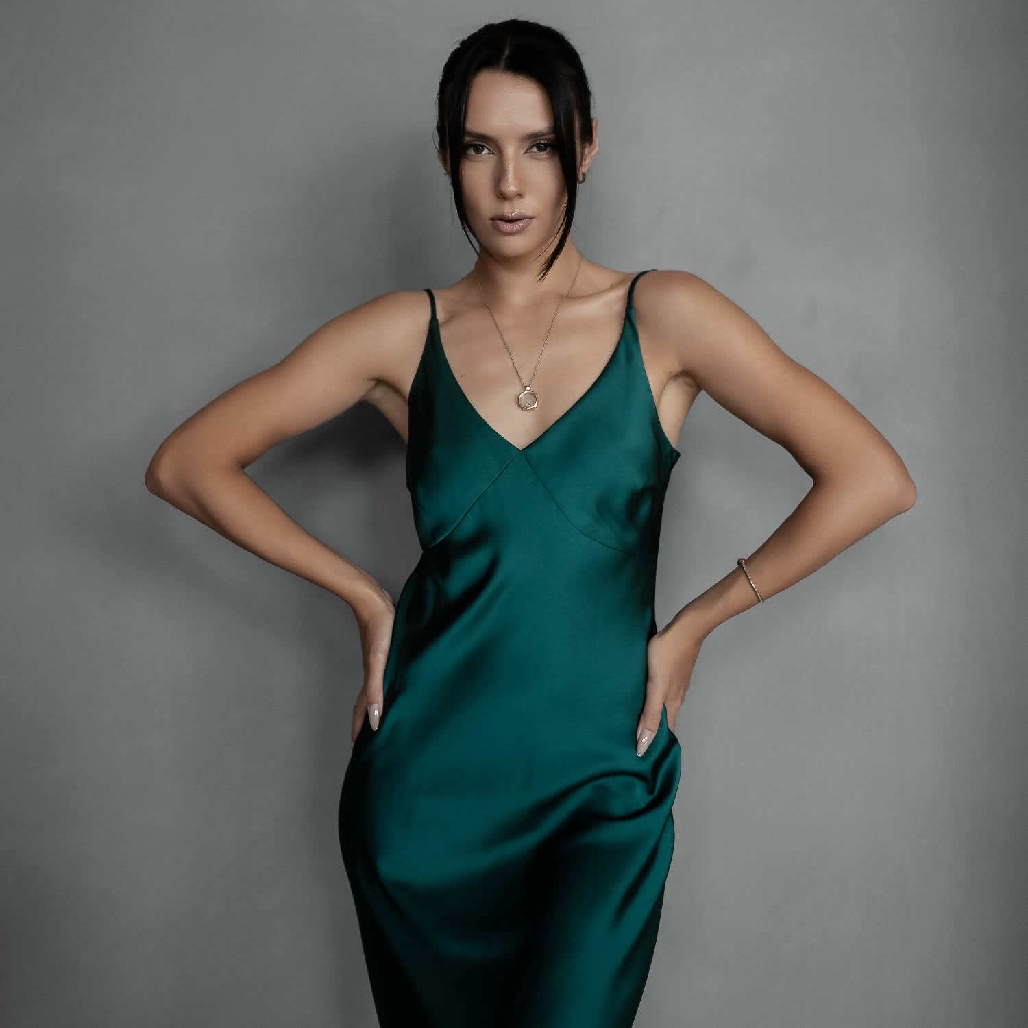 Slip Dress In Emerald Green by MYKAFTAN