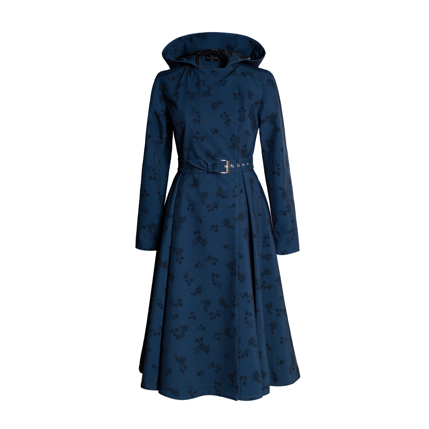 Rainsisters Women's Blue Coat With Floral Print In Black: Blue Frost In Blue