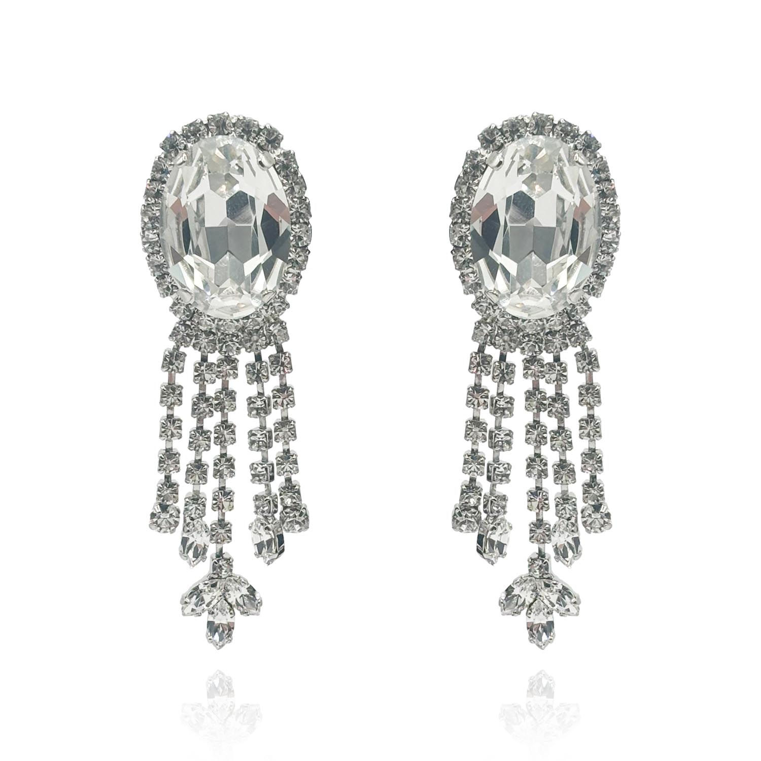 Women’s Neutrals Large Oval Clip-On Crystal Drop Earrings Michael Nash Jewelry