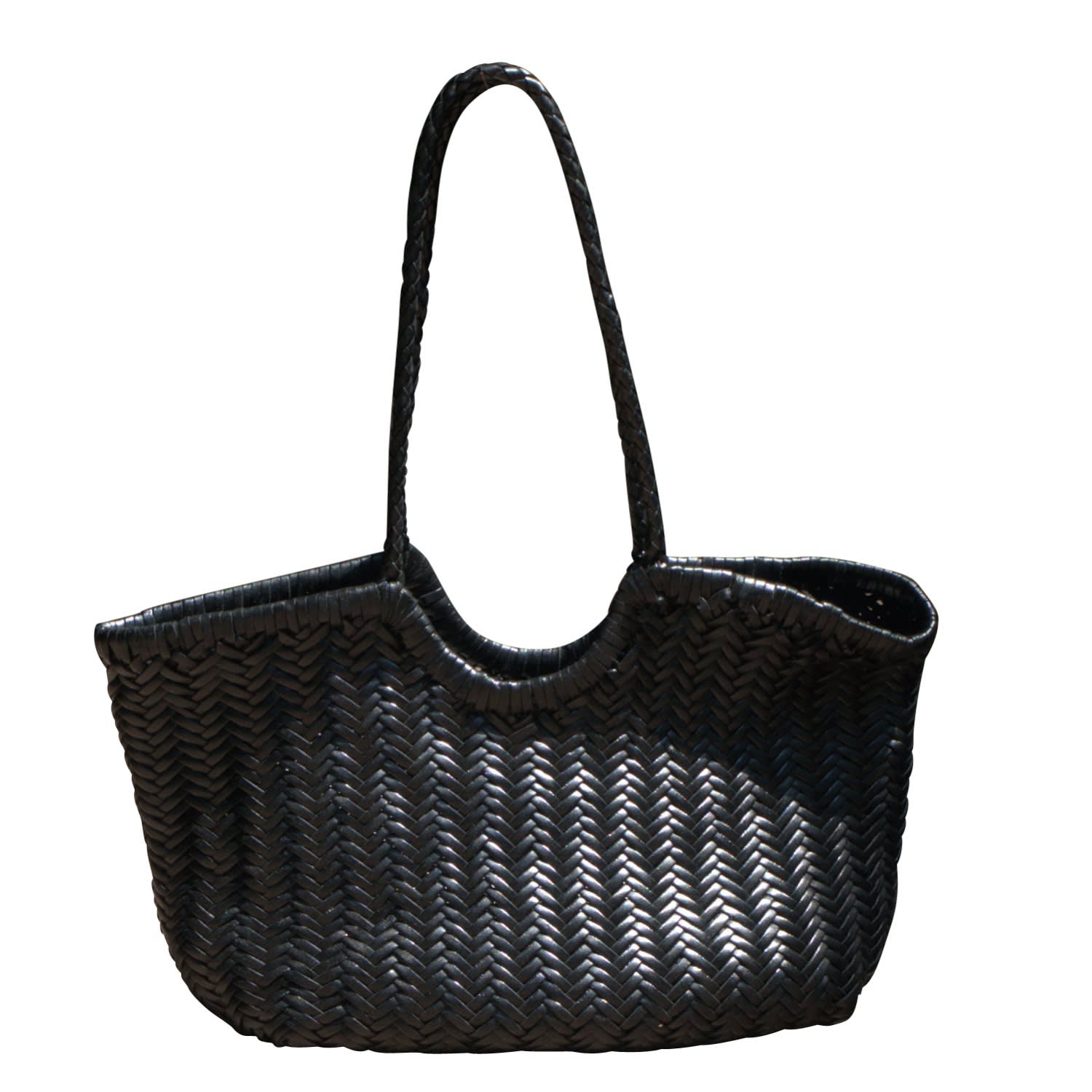 Rimini Women's Hand Weaving Leather Bucket 'evelina' - Black In Black