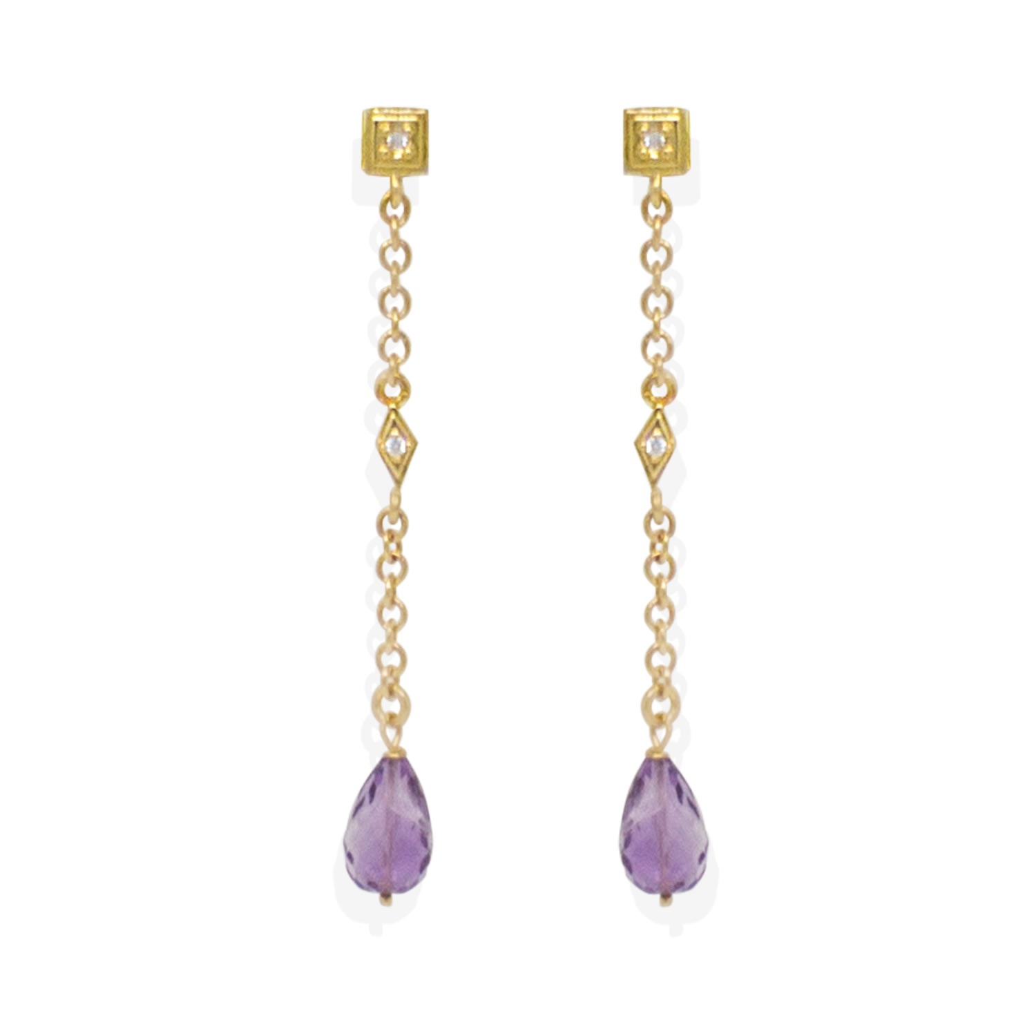 Vintouch Italy Women's Yellow Luccichio Deco Gold-plated Amethyst Earrings In Yellow