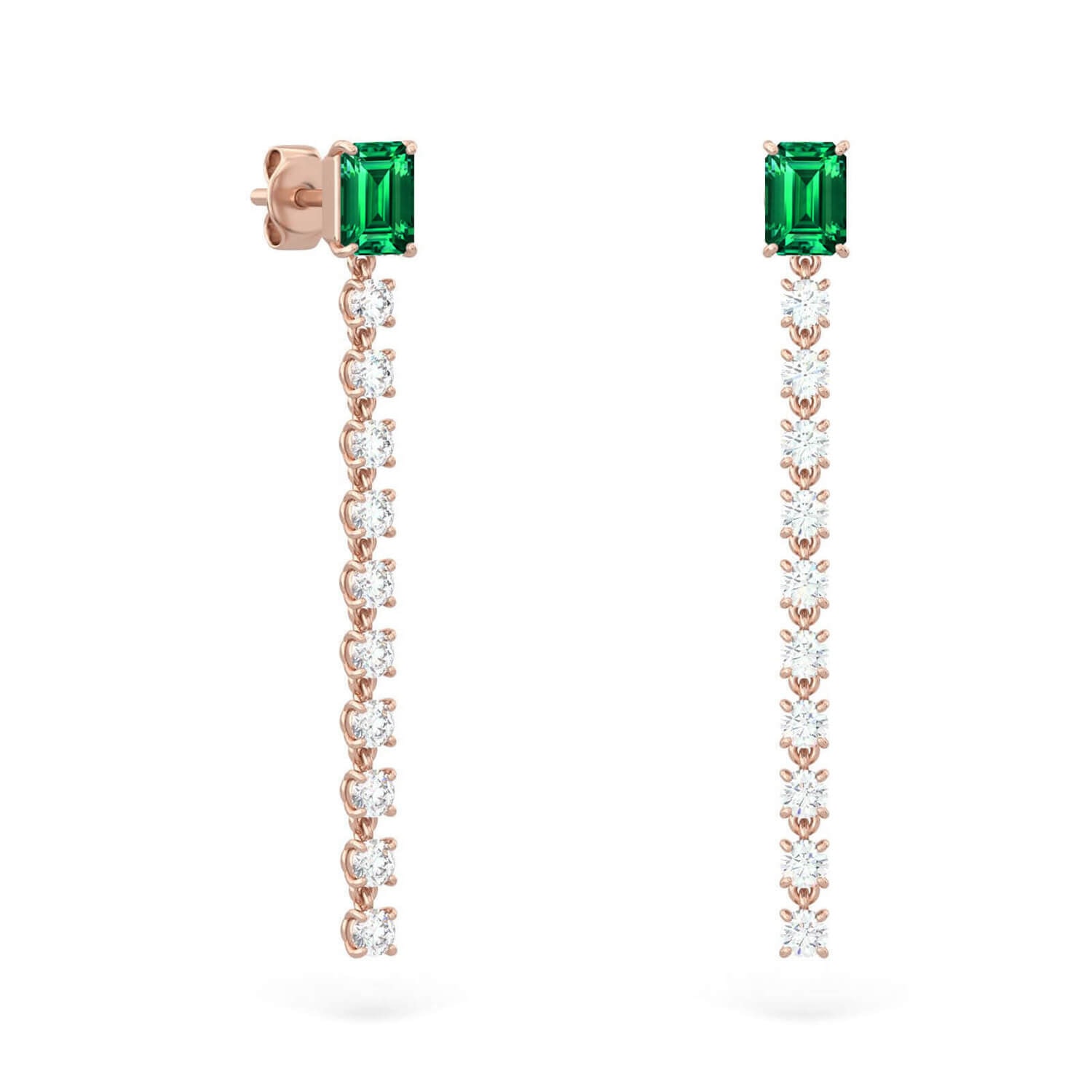 Women’s Earrings Nina 18K Rose Gold Diamonds And Precious Stones Emerald Pair Aquae Jewels