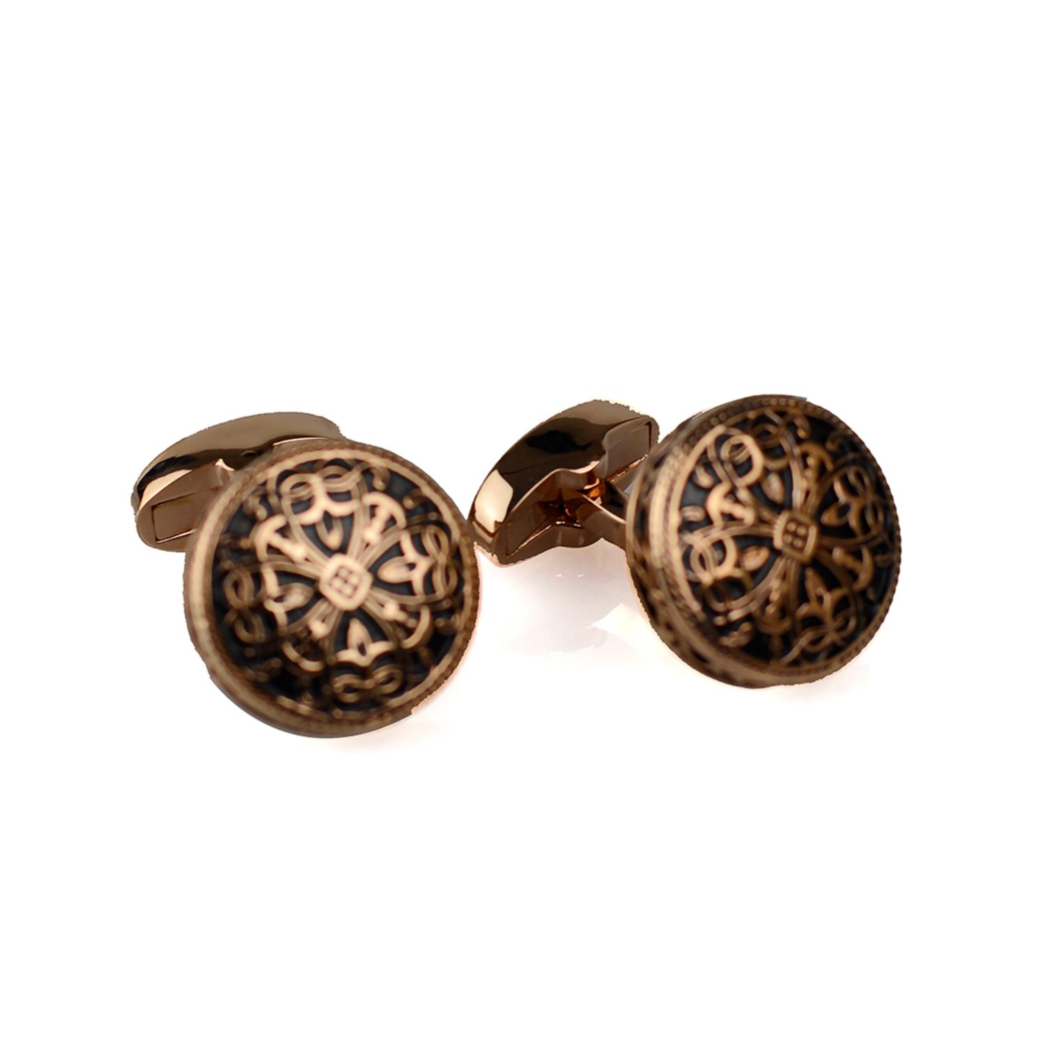 David Wej Men's Rose Gold / Black Knighthood Round Cufflinks – Rose Gold In Multi