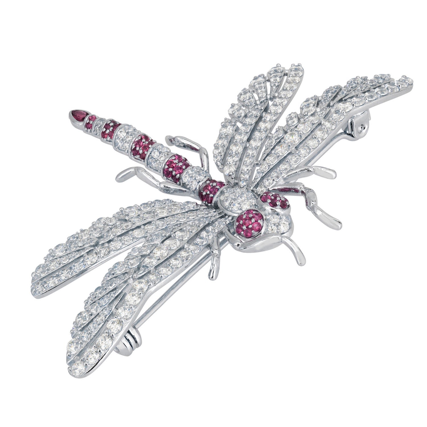 Latelita Women's Silver / Pink / Purple Dragonfly Brooch Silver Ruby Cz