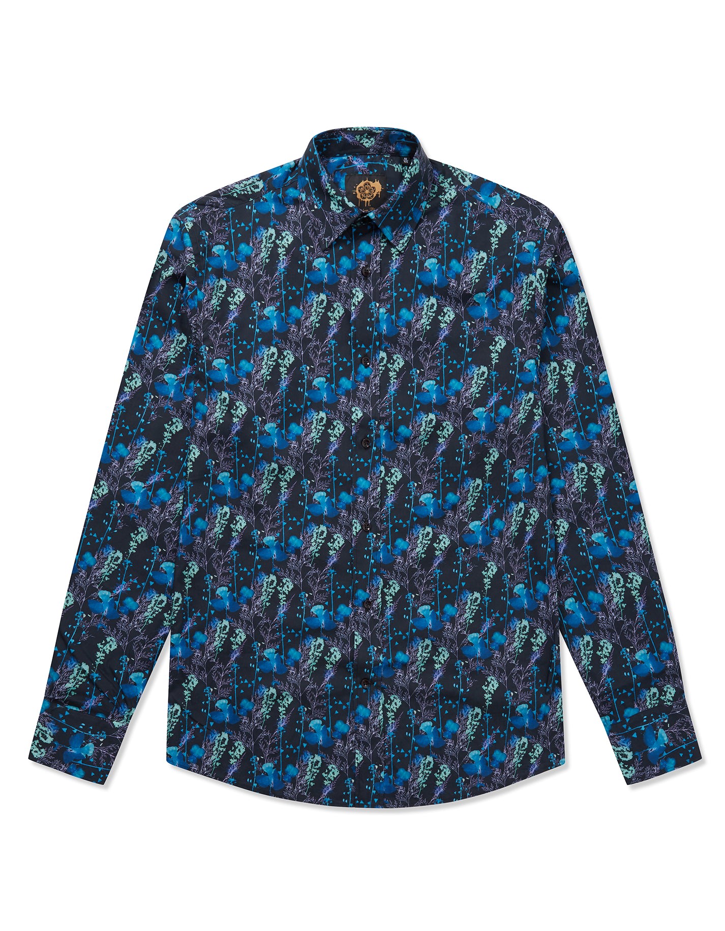 Gresham Blake Men's Black / Blue X-ray Flower Shirt In Black/blue