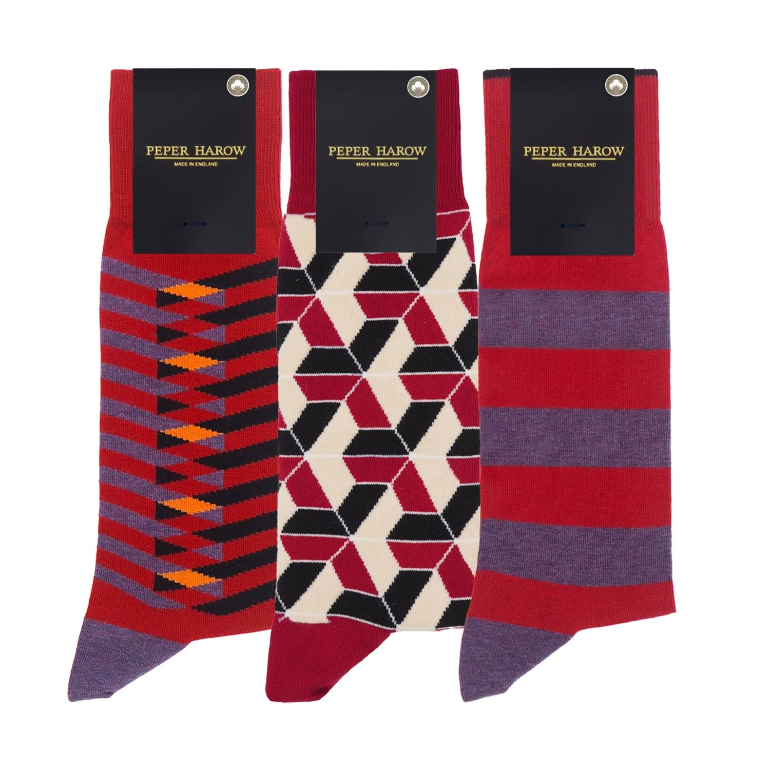 Peper Harow - Made In England Red Men's Organic Socks Bundle - Burgundy In Red