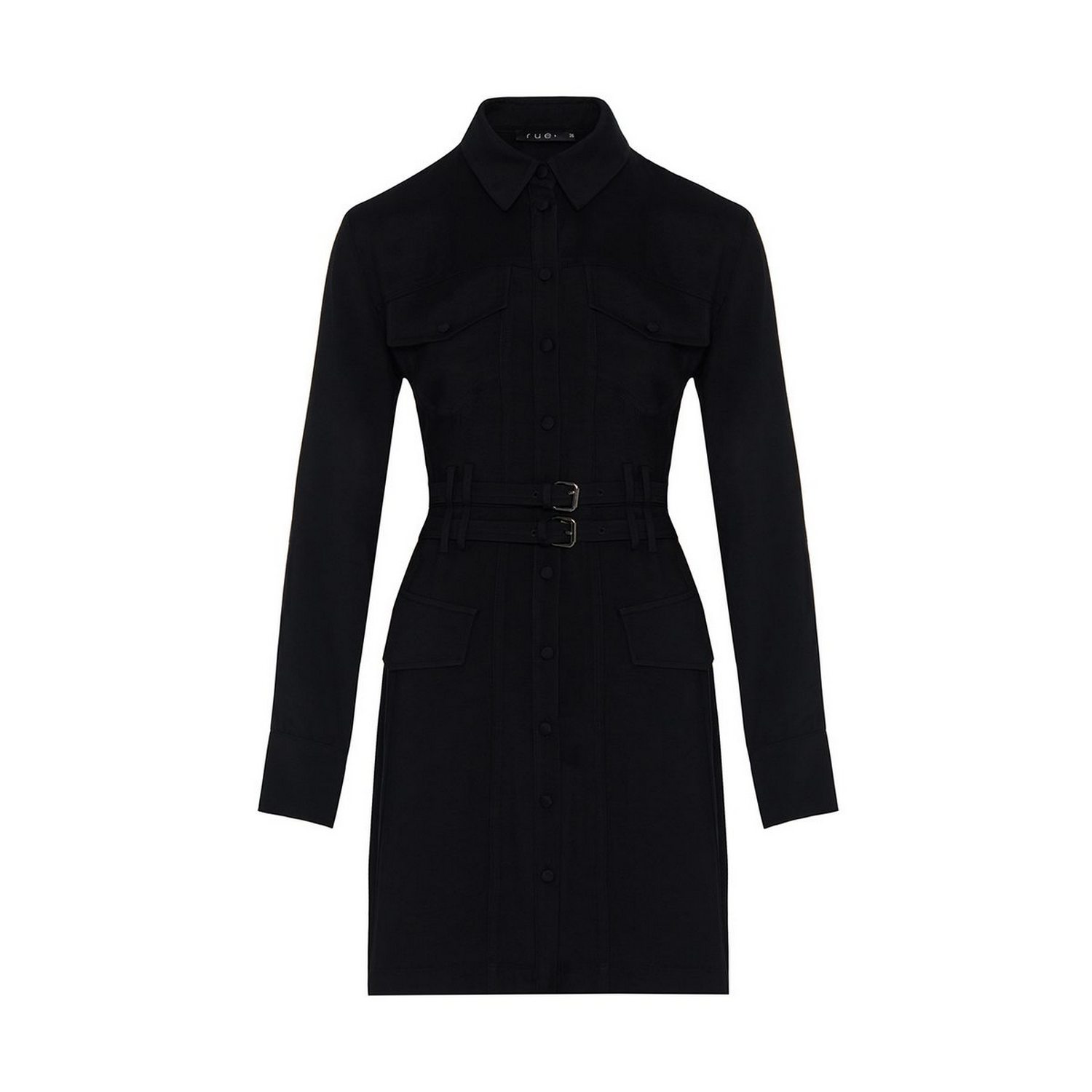 Double-Belted Black Shirt Dress, Rue Les Createurs