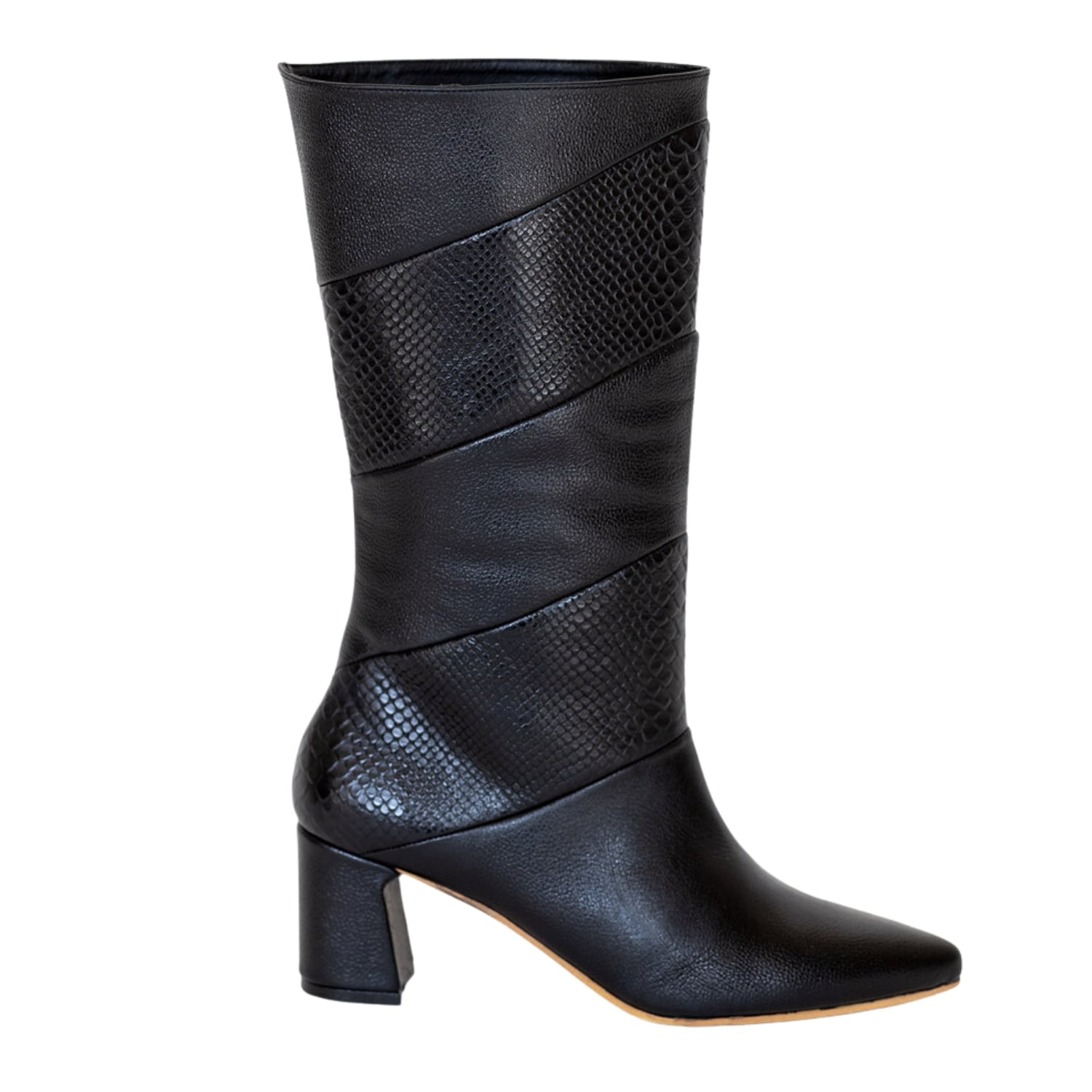 Women’s Ela Boots In Black & Black Croc Embossed Leather 5 Uk Stivali New York