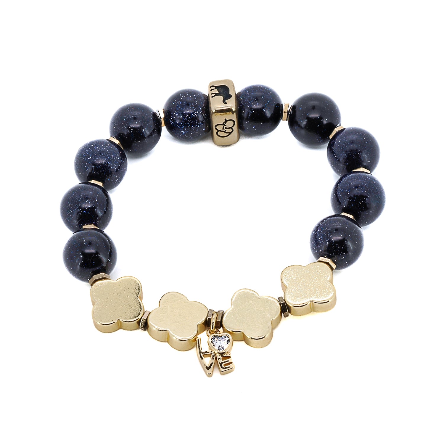 Women’s Gold / Blue / Black Gold Alhambra Love Black Star Beaded Bracelet - Navyblue Ebru Jewelry