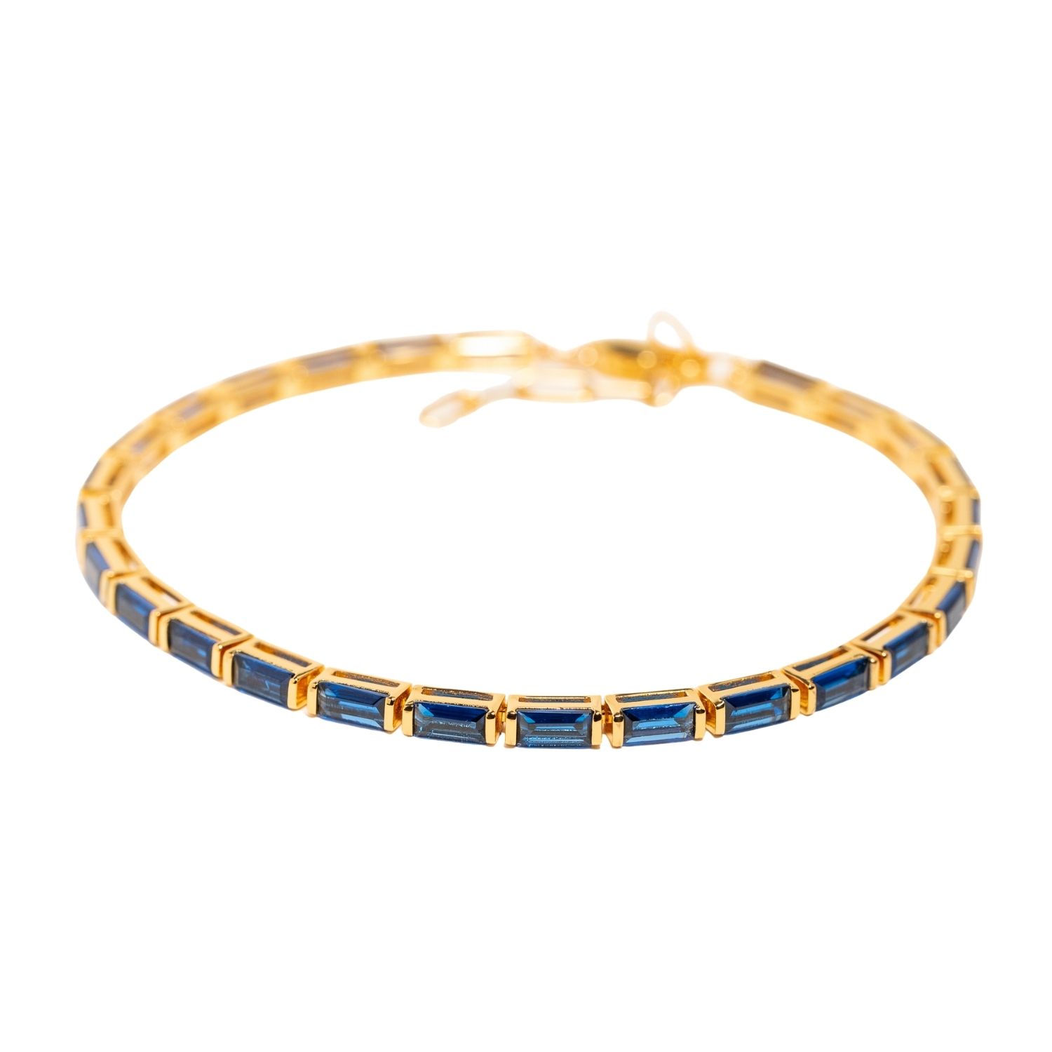 Belinda Jewelz Women's Bianca Baguette Blue Sapphire Tennis Bracelet In Blue