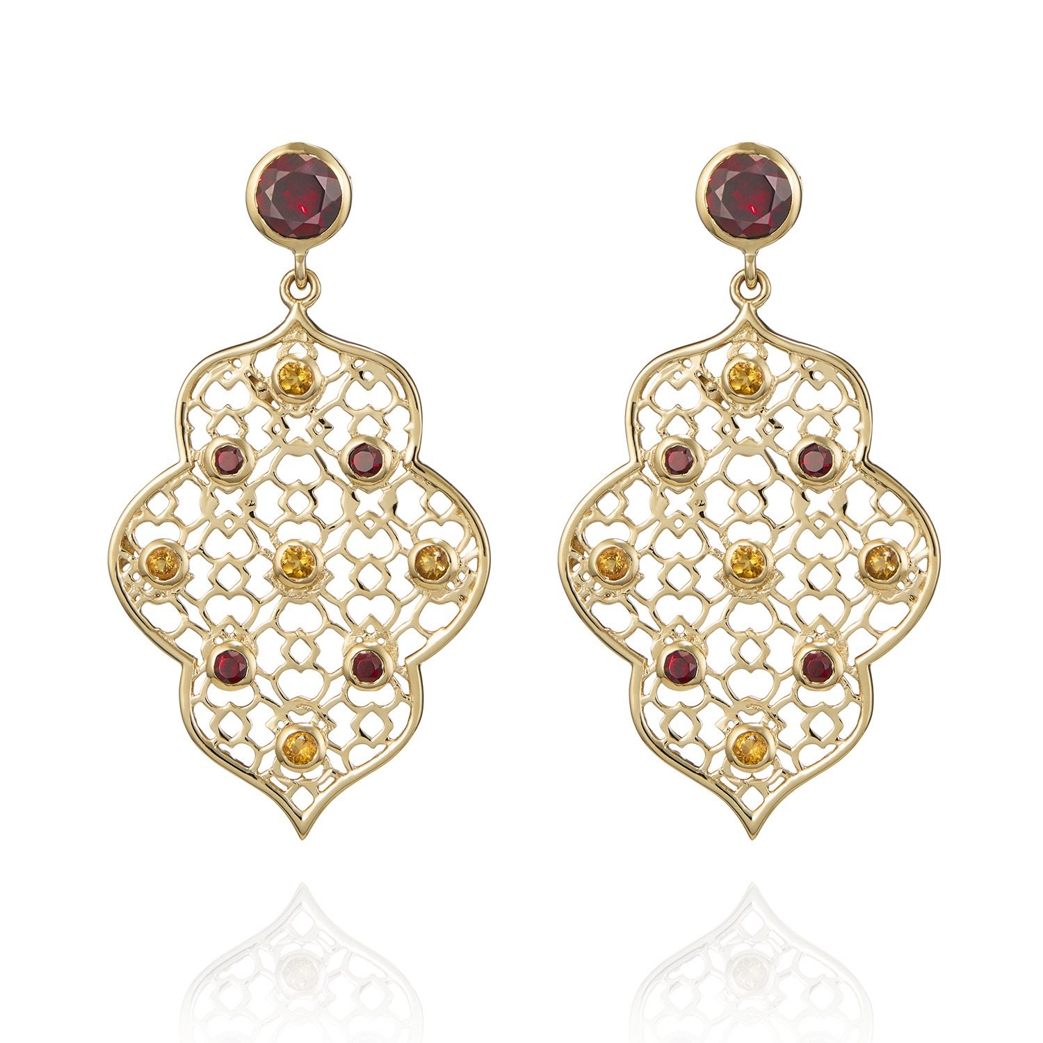 Women’s Gold Filigree Earrings In Garnet & Citrine Augustine Jewels