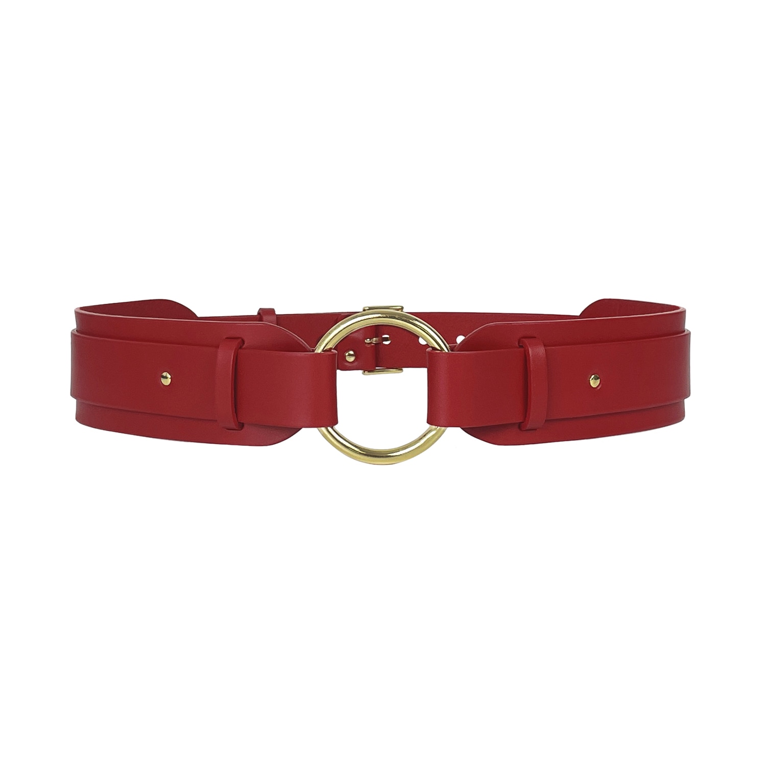HAUTE CUIR WOMEN'S O RING RED WAIST LEATHER BELT