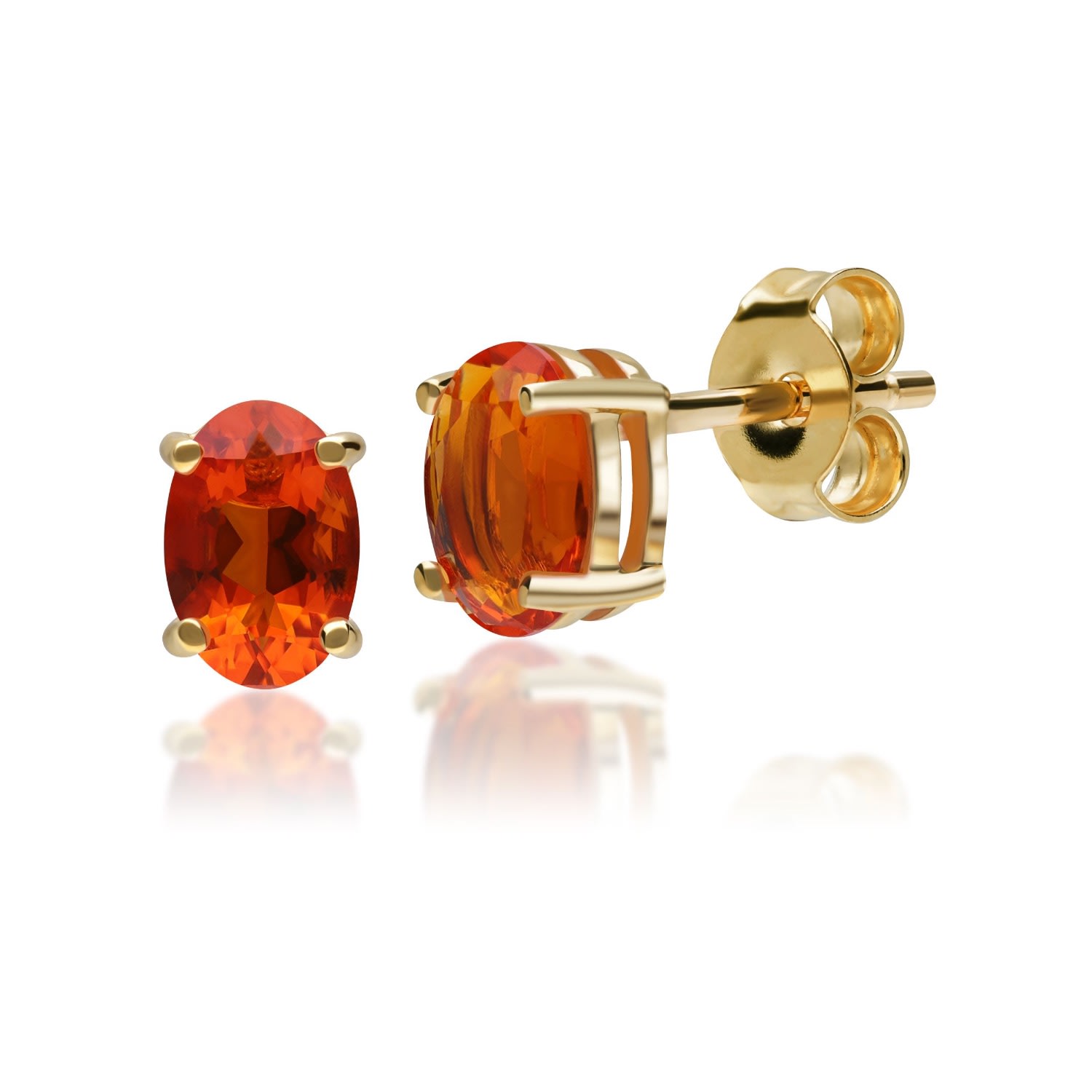 Women’s Yellow / Orange Fire Opal Oval Stud Earrings In Yellow Gold Gemondo