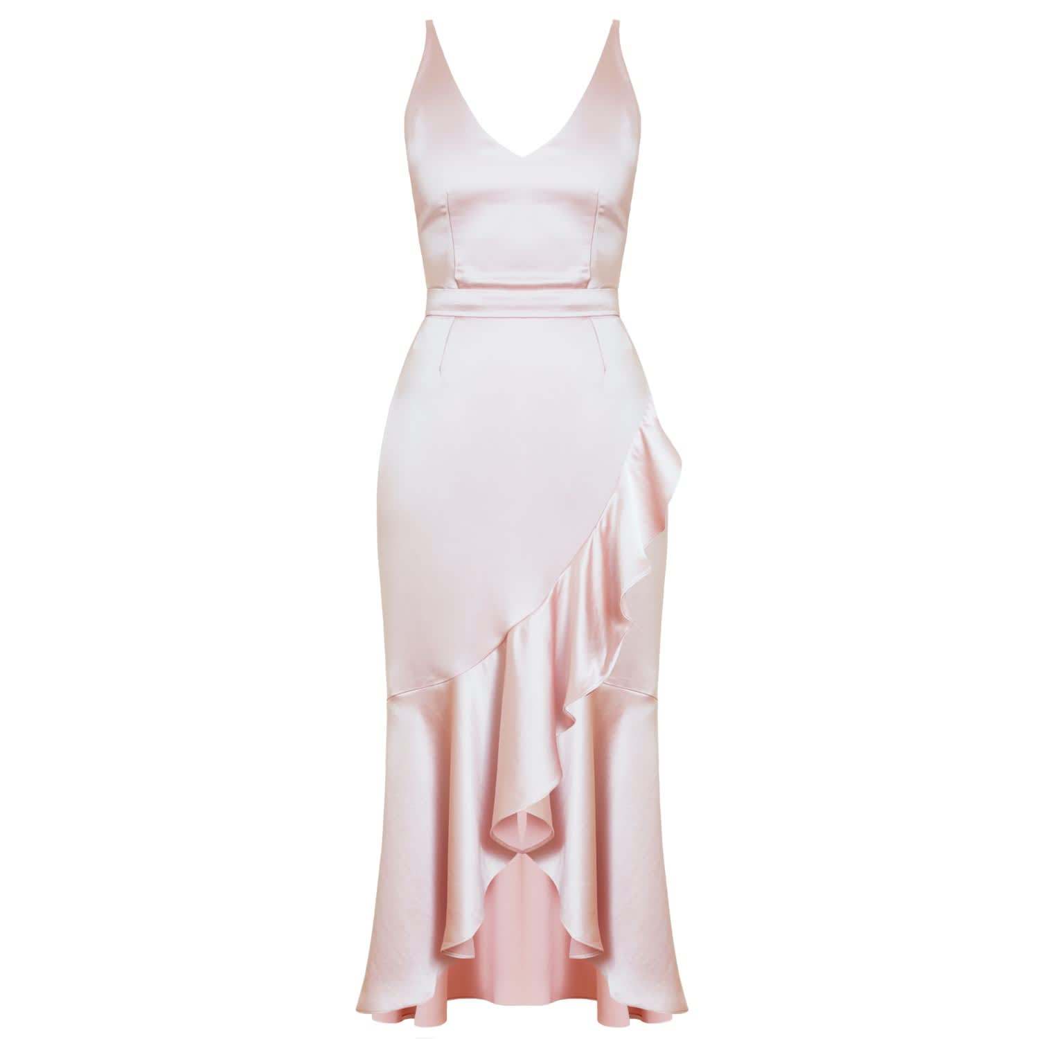 pink frill midi dress
