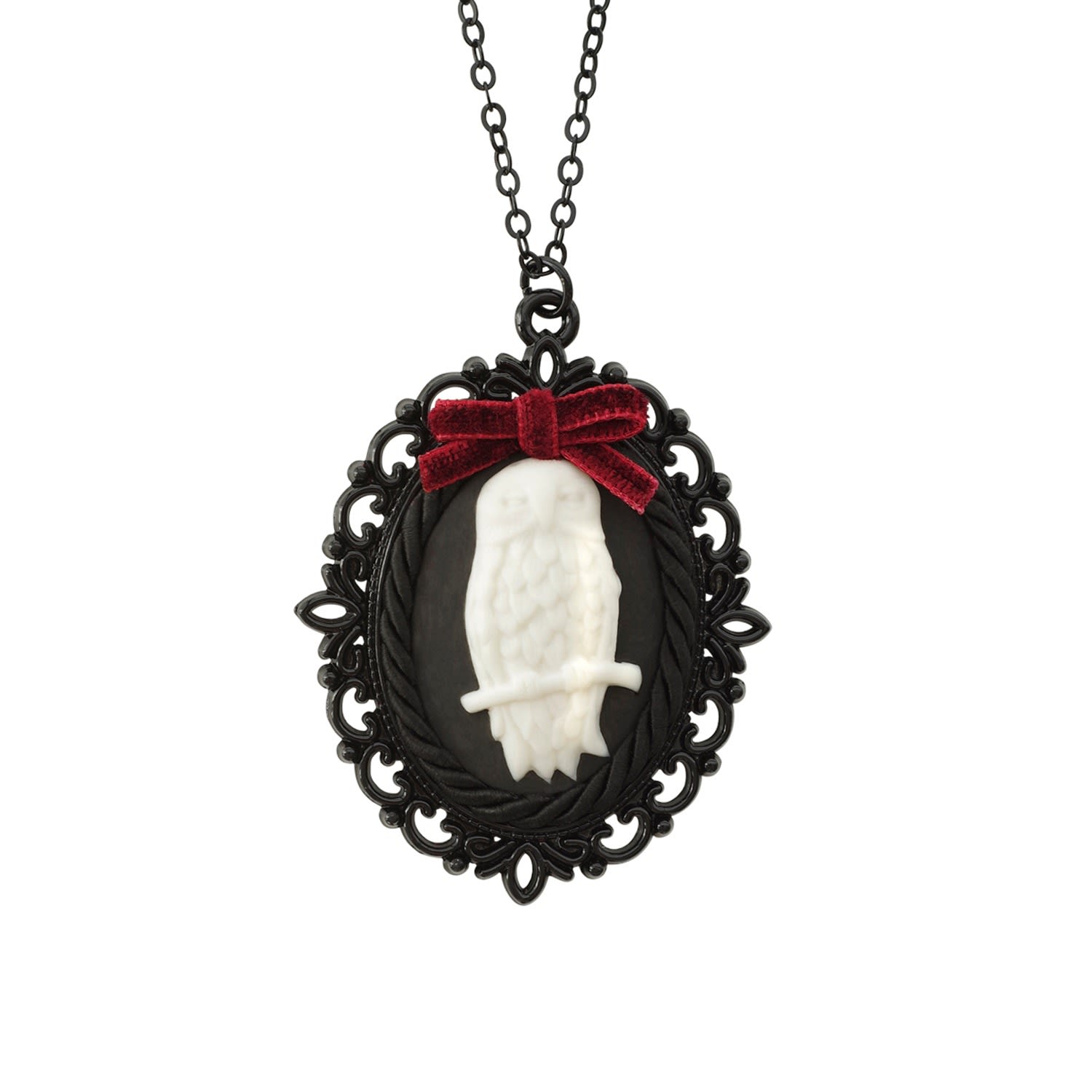 Women’s Red / White / Black Dark Romance Porcelain Owl Cameo Necklace Poporcelain