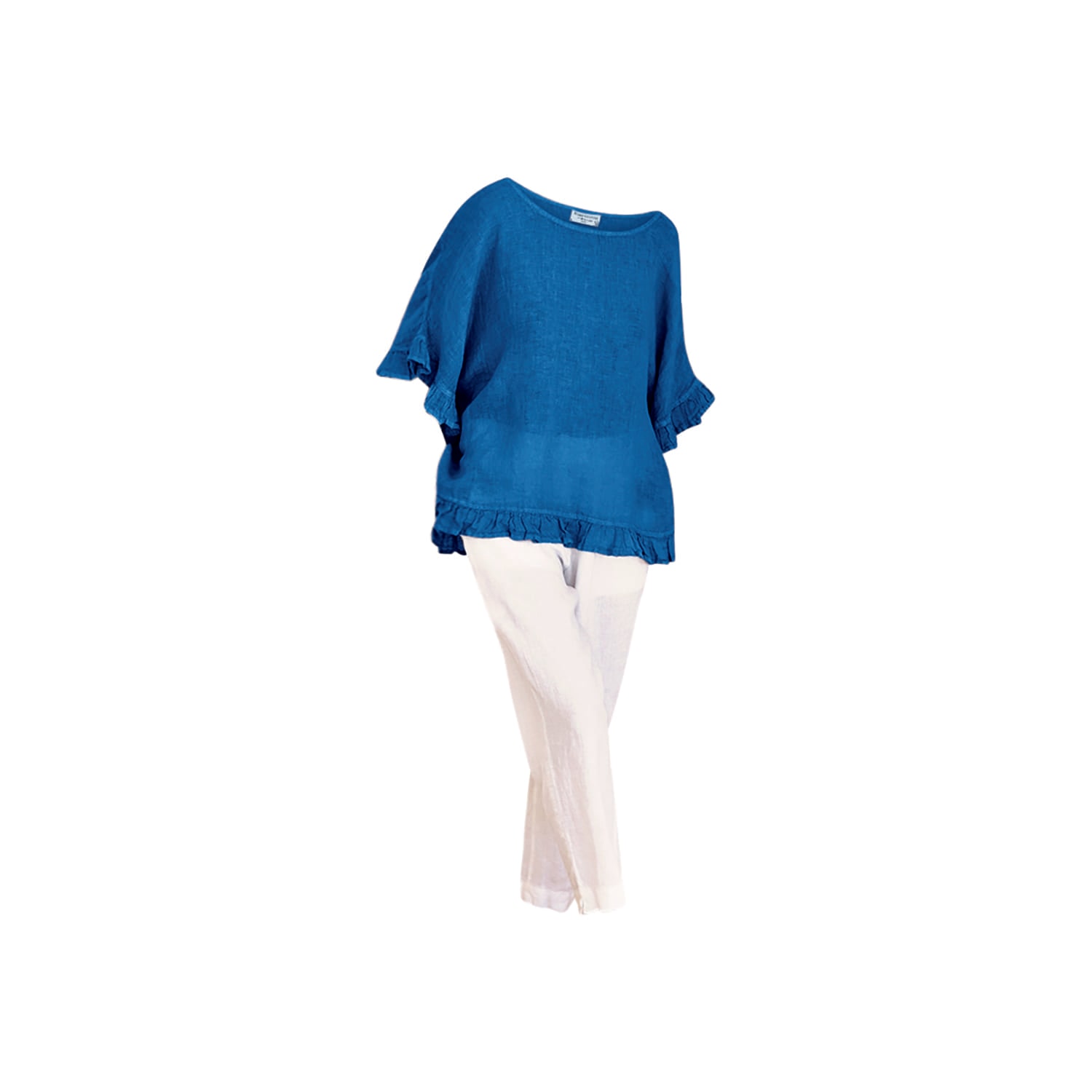 Haris Cotton Women's Blue Linen Gauze Blouse With Ruffles Lapis In Blue
