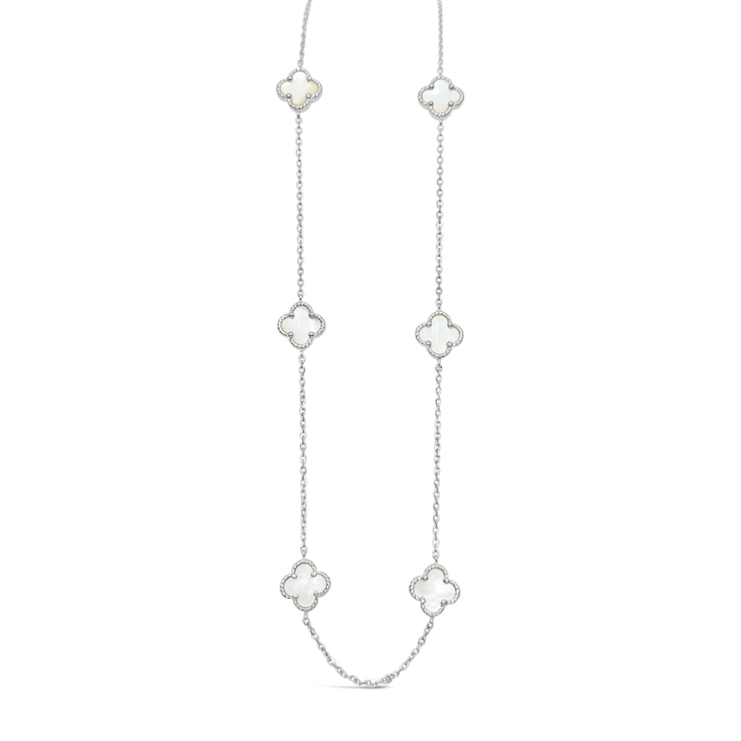 Lutiro Women's White / Silver Six Twisted Four Clover Necklace-mother Of Pearl