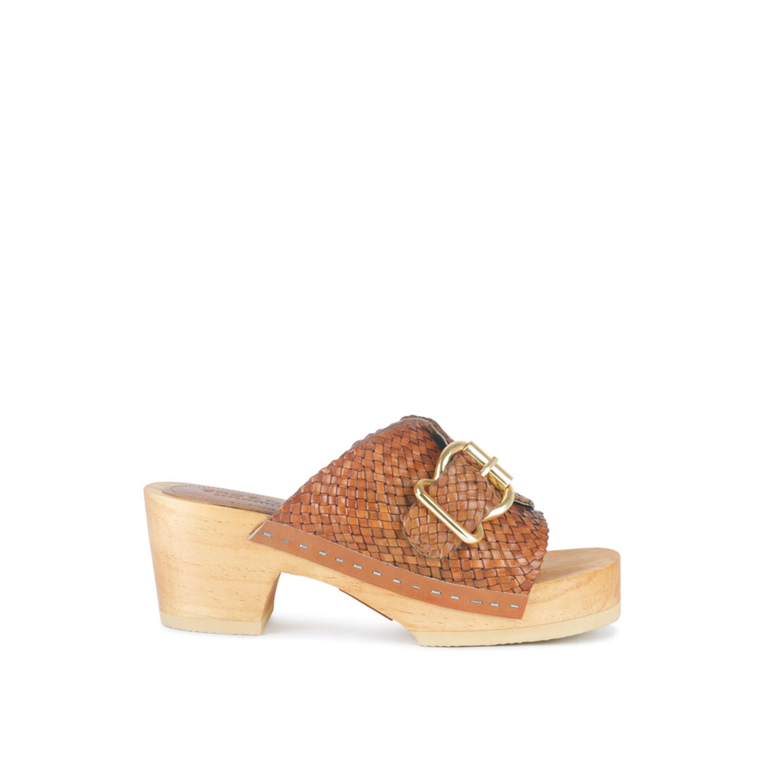 Rag & Co Women's Brown Yoruba Braided Leather Buckled Slide Clogs In Tan By