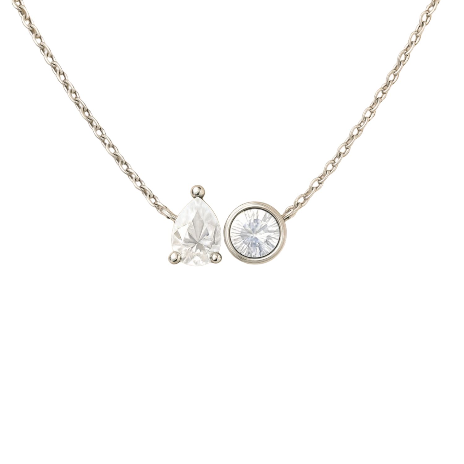 Lily Flo Jewellery Women's Entre Nous Pear & Round Diamond Silver Necklace In Silver