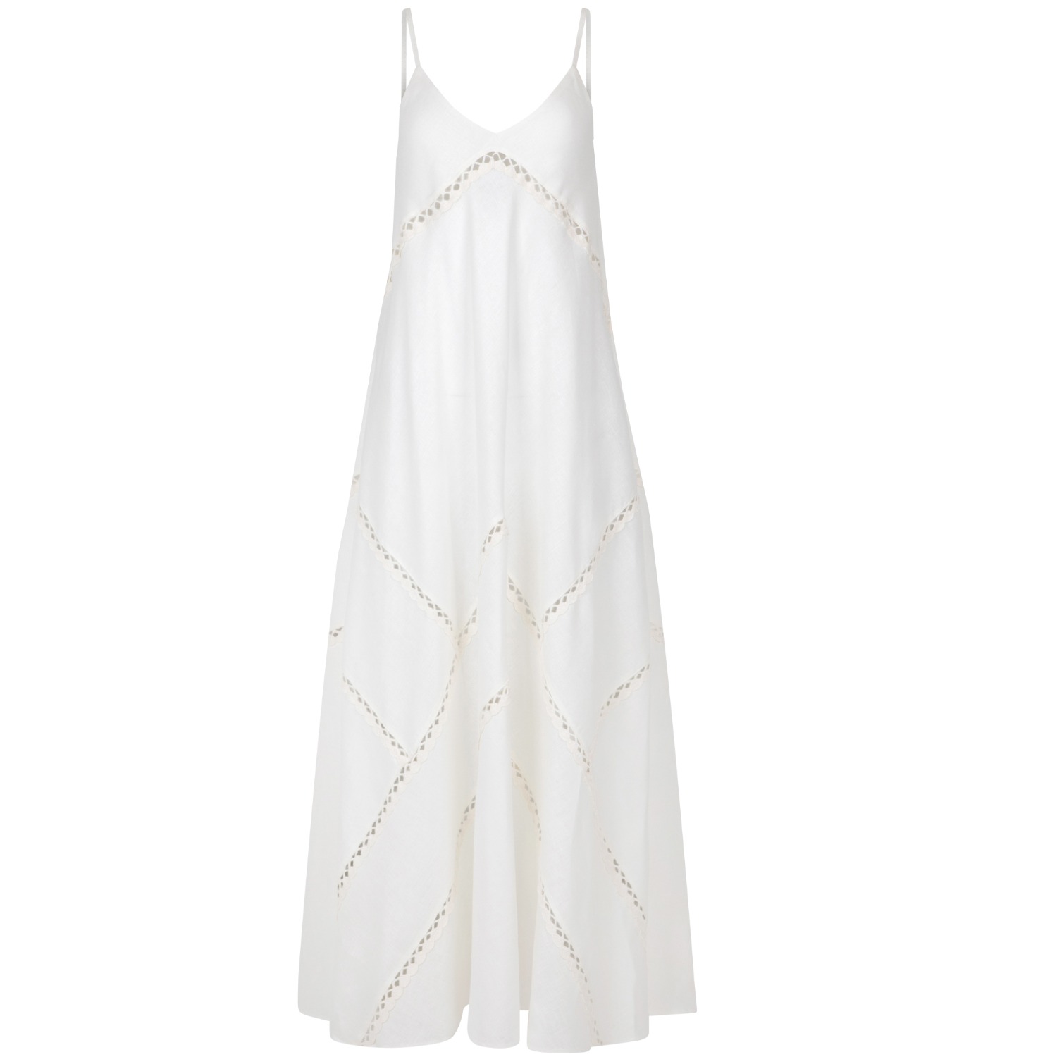 Langner Women's White Lace Trimmed Linen Maxi Dress