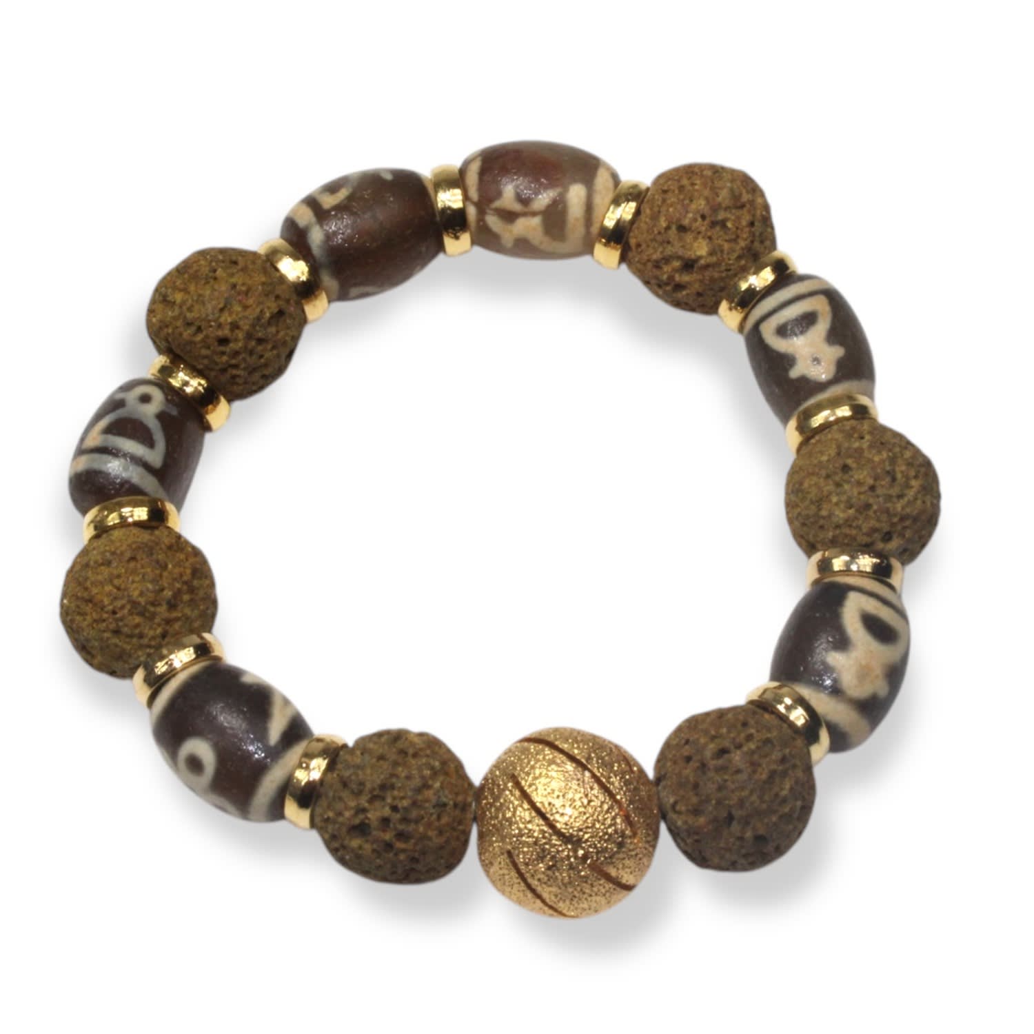 By Virgo Women's Brown / Gold / Neutrals Leona Tibetan Agate Beaded Bracelet