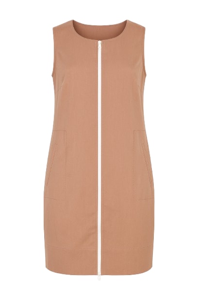 Conquista Women's Brown Sleeveless Sack Dress In Woven Fabric In Brown