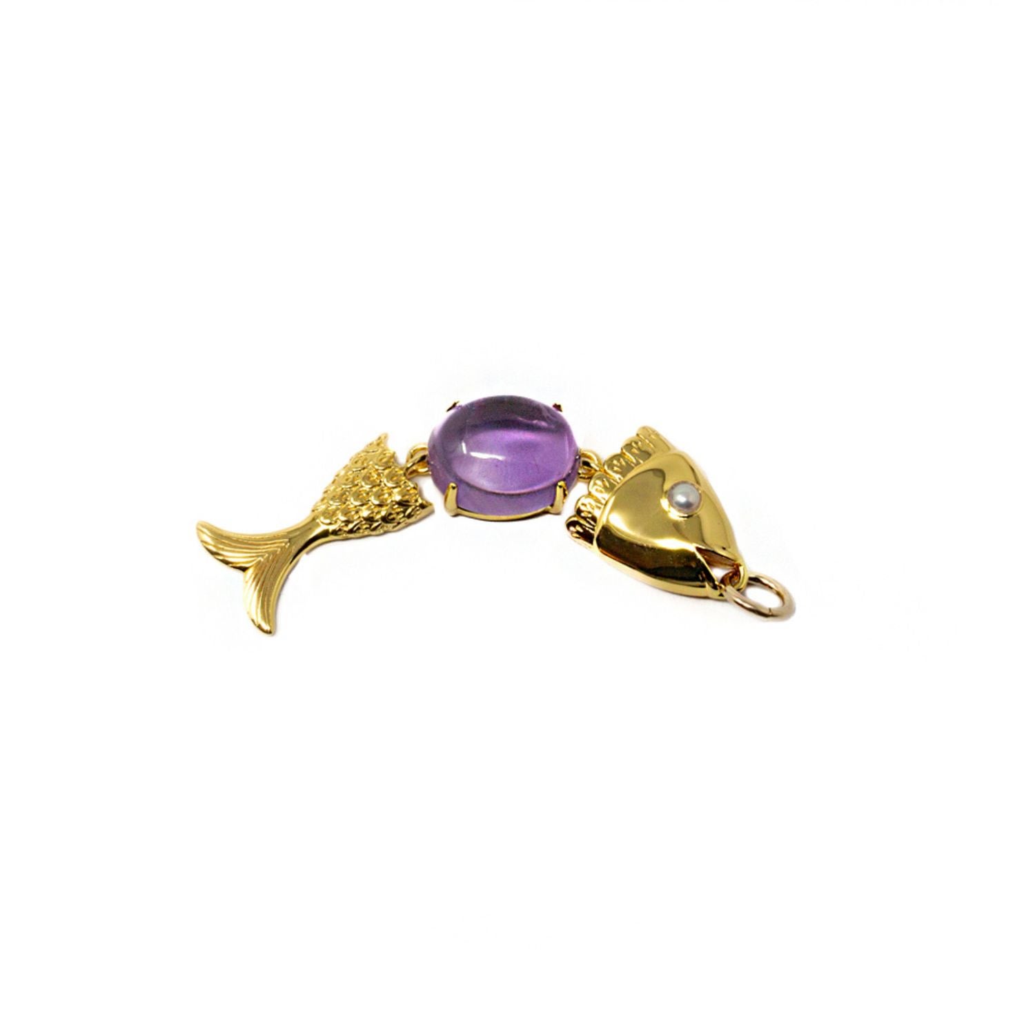 Nasi Silver Women's Purple Swimming Fish Neshama Pendant- Amethyst & Freshwater Pearl- Gold In Gold