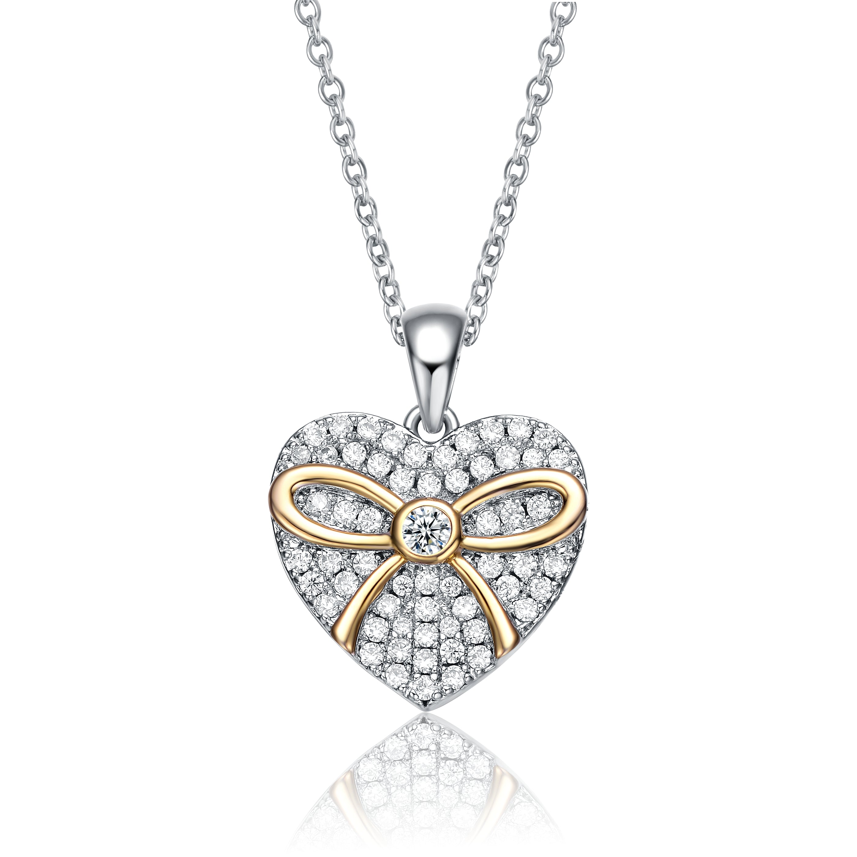 Women’s Gold / White / Silver Sterling Silver Two Tone And Clear Cubic Zirconia Heart Necklace Genevive Jewelry