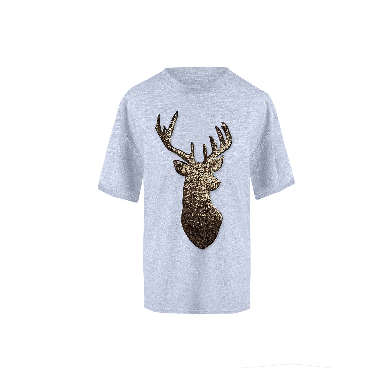 Toma Women's Grey / Gold Reindeer Christmas Gold Sequin Grey T-shirt In White