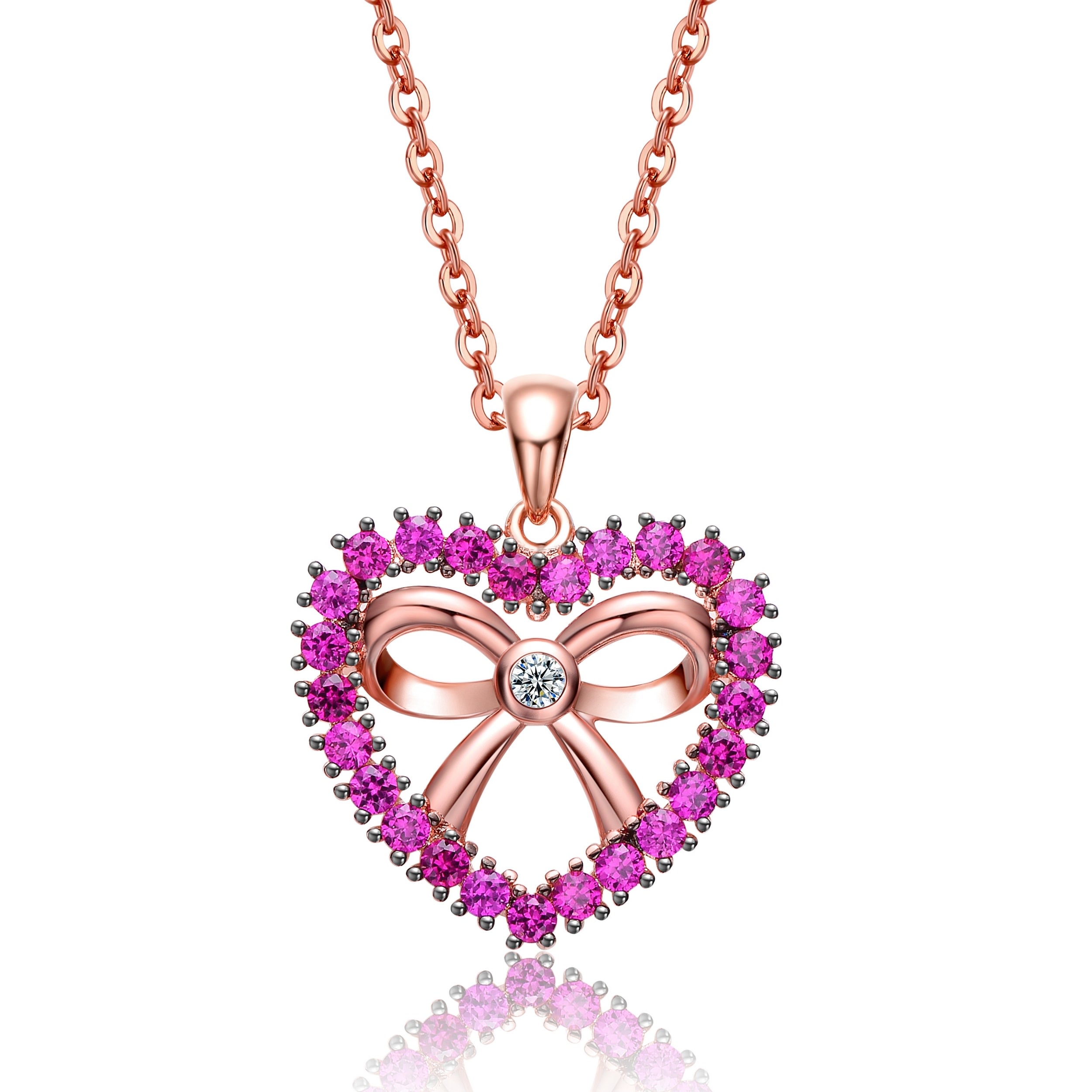 Women’s Rose Gold / Pink / Purple Rachel Glauber Rose Gold Plated Heart Shaped Pendant With Cubic Zirconia For Kids-Girls Genevive Jewelry