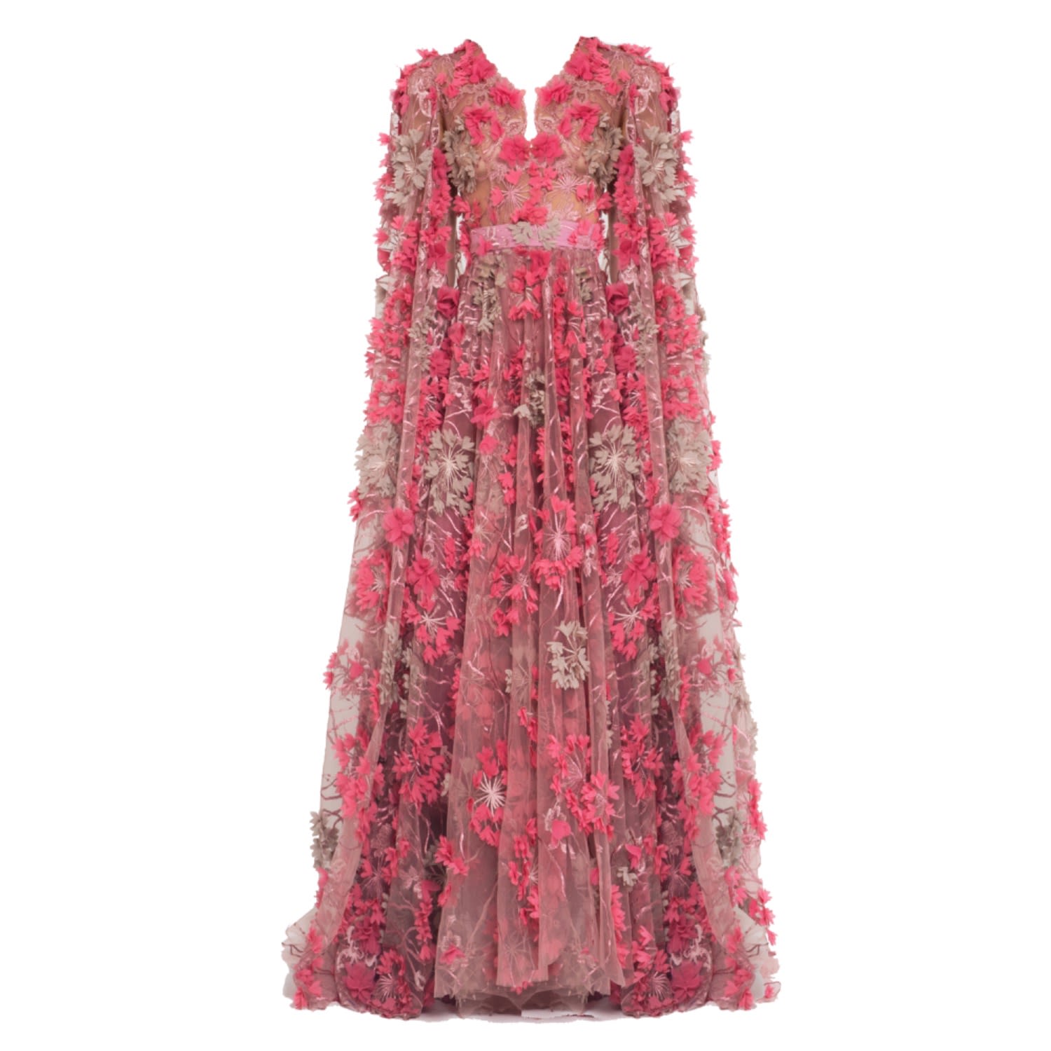 Matsour'i Women's Pink / Purple Dress Hortensia With Detachable Sleeves Maxi Coral In Pink/purple