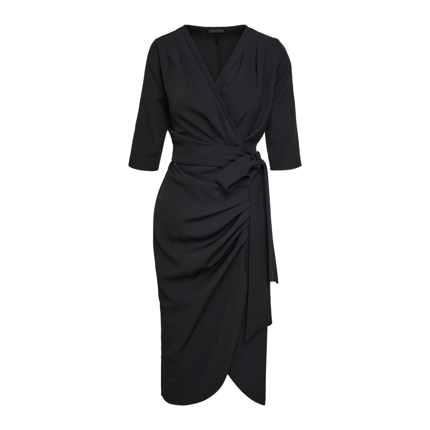 Midi Black Wrap Dress with Three Quarter Sleeves | Xs/S