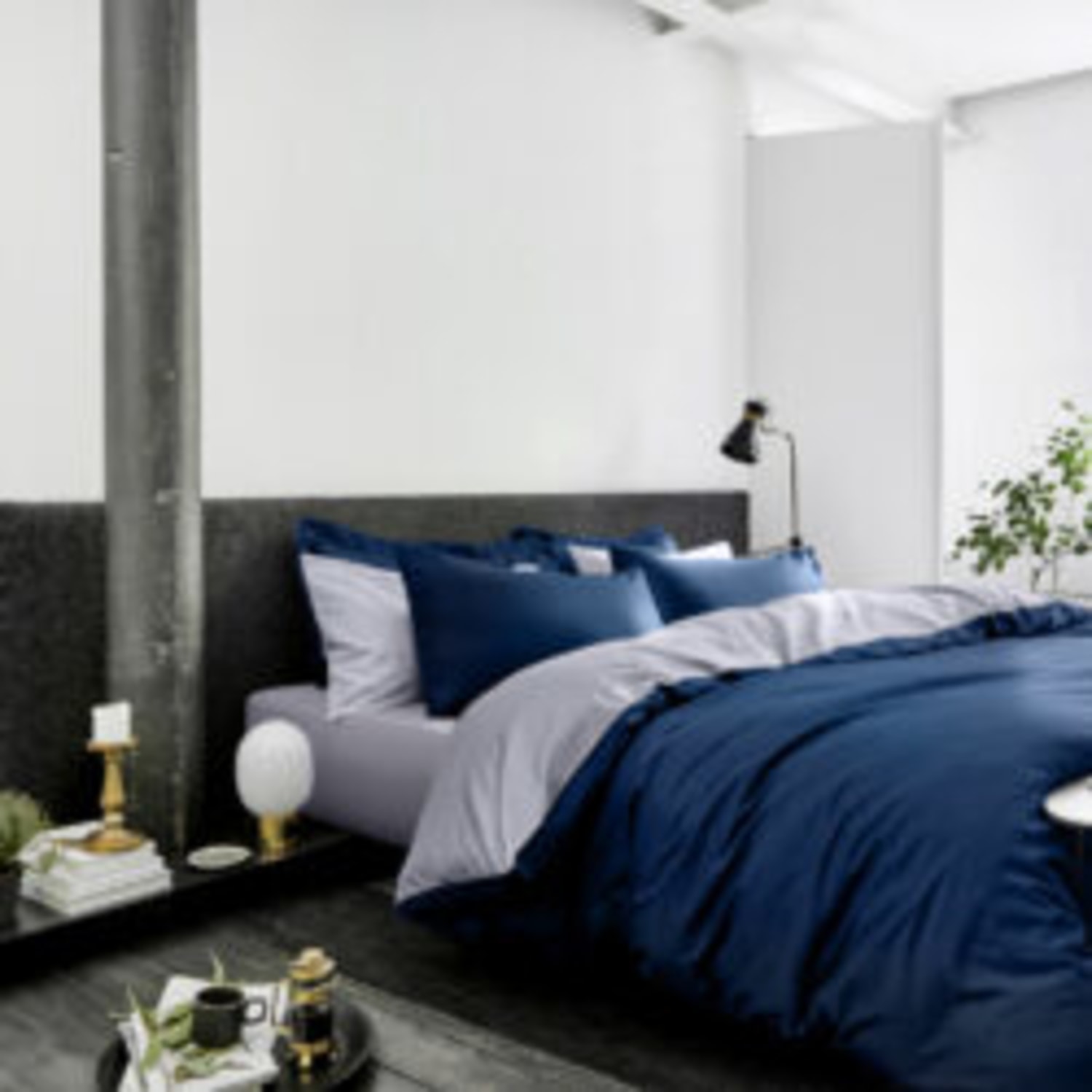 House Babylon Blue / Grey The Luxor Collection - Blue & Dove Grey - Double In Blue/grey