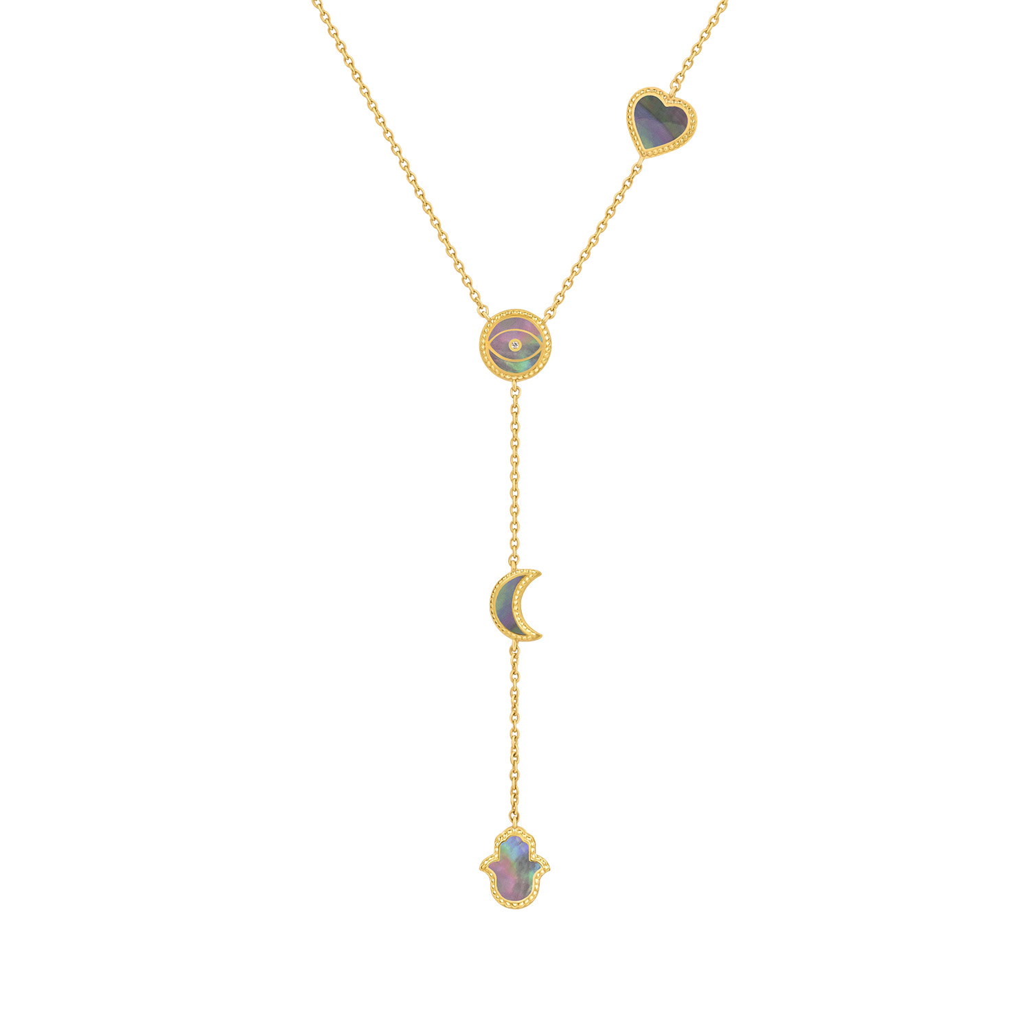 Karma And Luck Patient Mind Multi-symbol Mother Of Pearl Necklace In Gold
