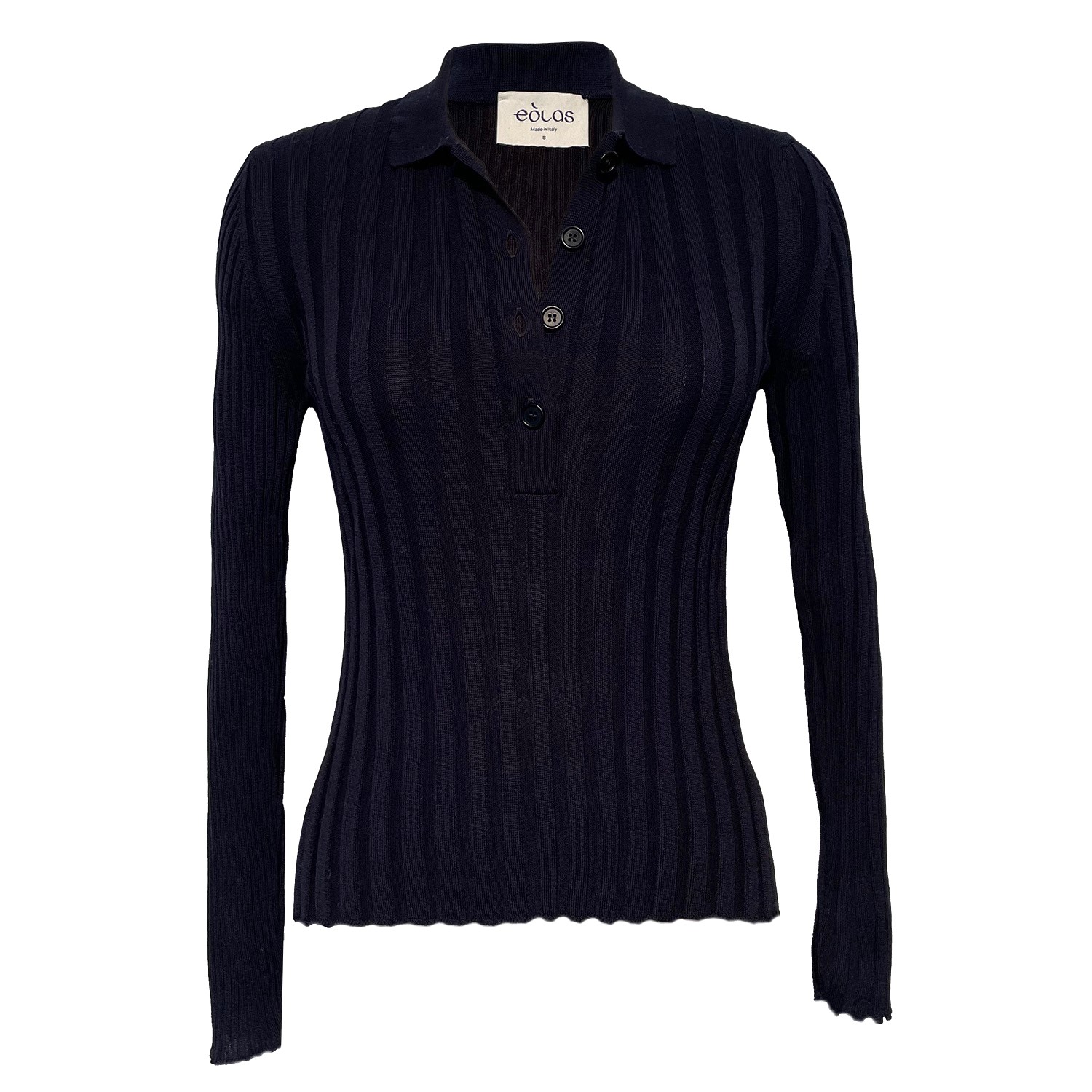 Women’s Blue Lottie Navy Ribbed Collar Sweater In Organic Cotton Medium Eolas