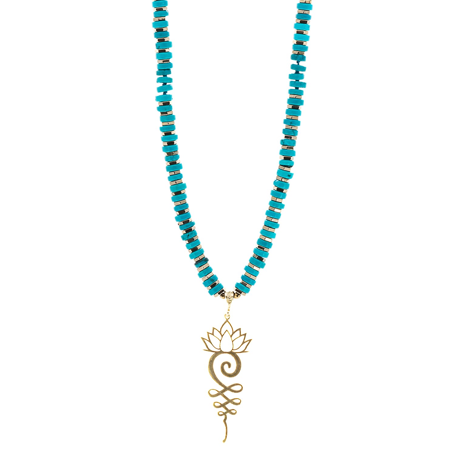 Women’s Gold / Blue Serenity Turquoise Gold Unalome Symbol Beaded Necklace -Turquoise Ebru Jewelry